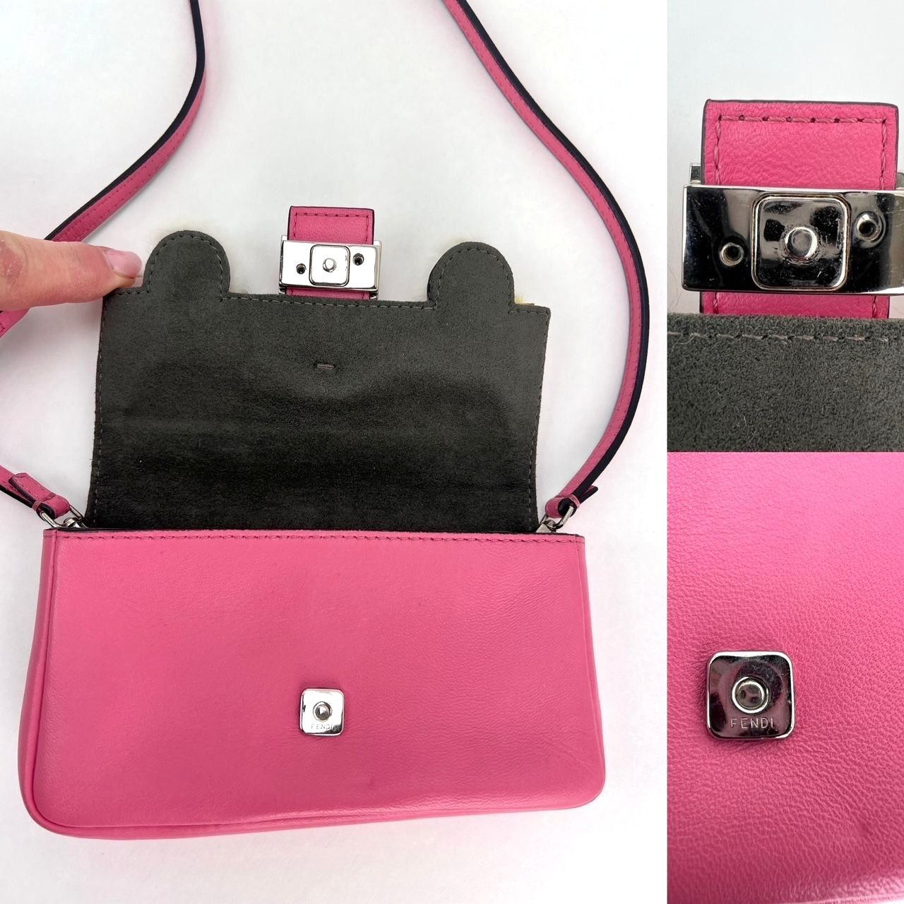 Fendi Fendi Monster Baguette Pink Leather Micro Crossbody Bag Size ONE SIZE - 3 Thumbnail