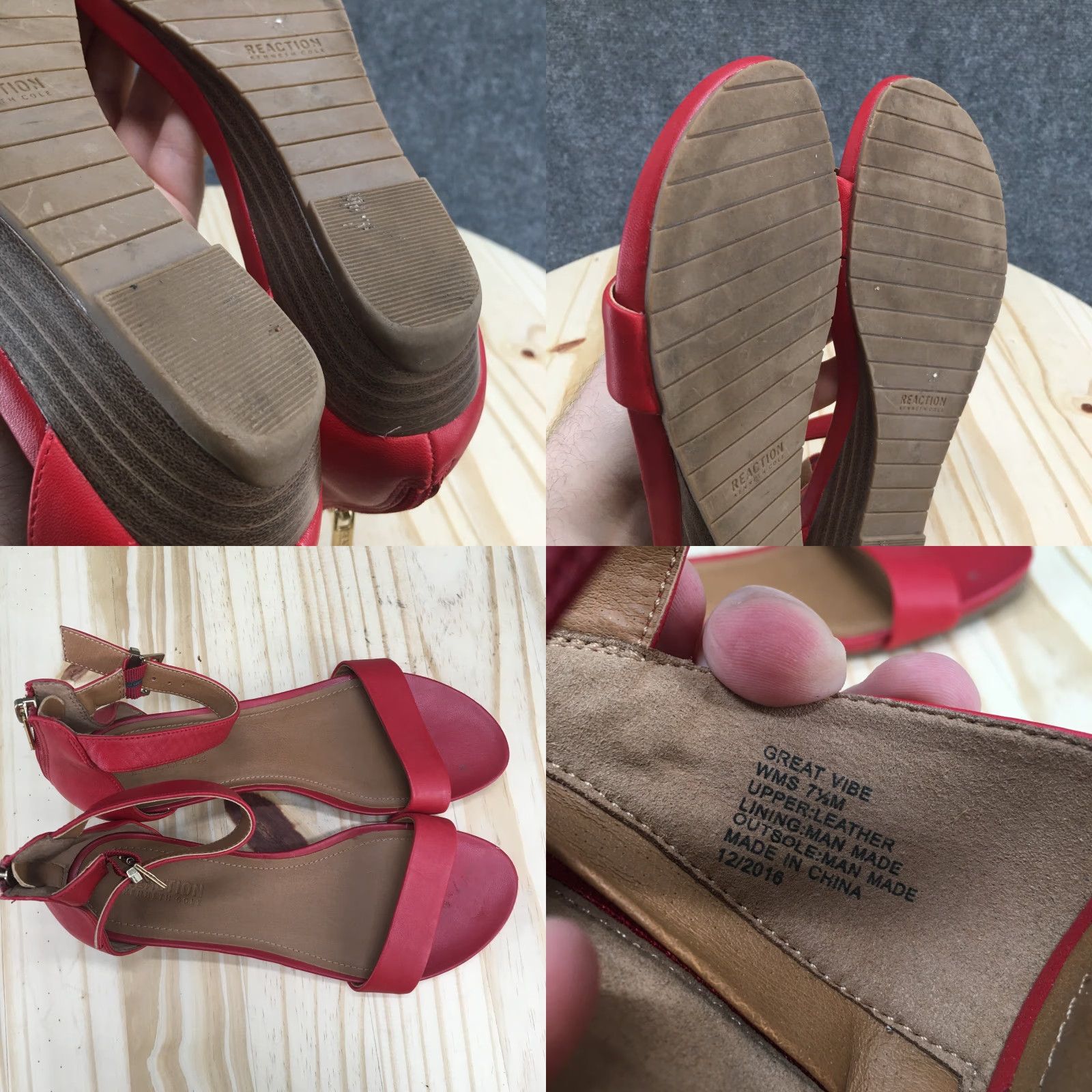 Kenneth Cole Kenneth Cole Reaction Sandals Womens 7.5 M Red Leather Ankle Strap Slip-On Casual Shoes Size US 8 / IT 38 - 9 Thumbnail