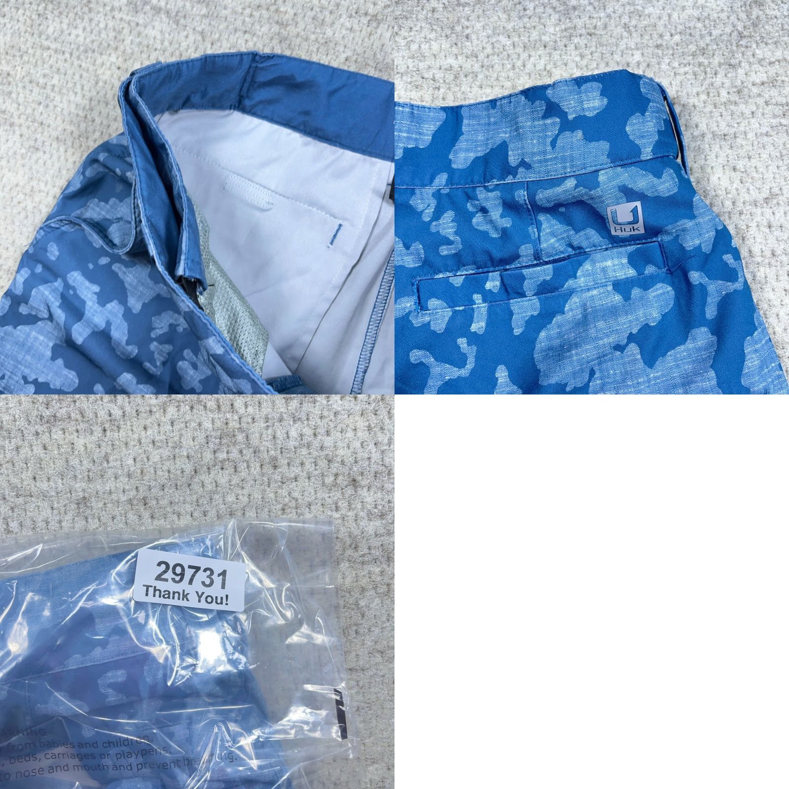 Vintage Huk Shorts Men Small Blue Camo Chino Performance Hiking 6" Inseam Fishing Size US 29 - 9 Thumbnail