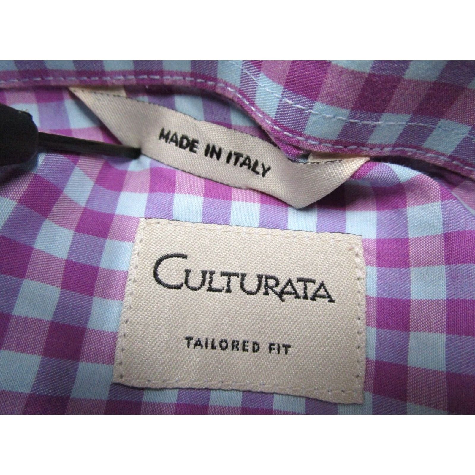 Vintage Culturata Dress Shirt Mens 16.5 42 Large Purple Check Tailored Button Up Work Size 42R - 3 Thumbnail