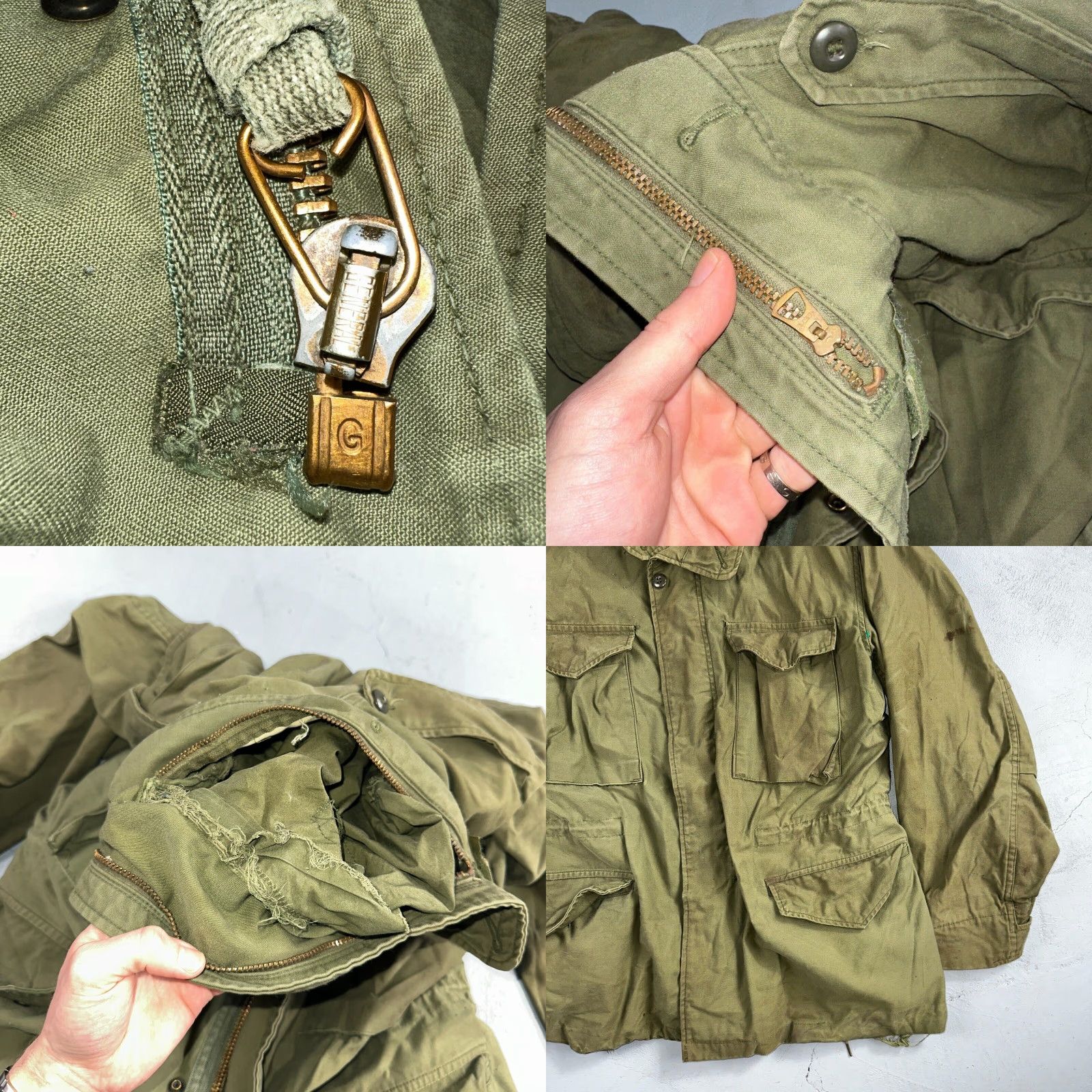 Vintage VTG U.S. Army M-65 Field Jacket Coat Green Nylon Mid-Length Zip Snap Hooded All Seasons Pockets Vietnam 70s Mens M Size US M / EU 48-50 / 2 - 8 Thumbnail