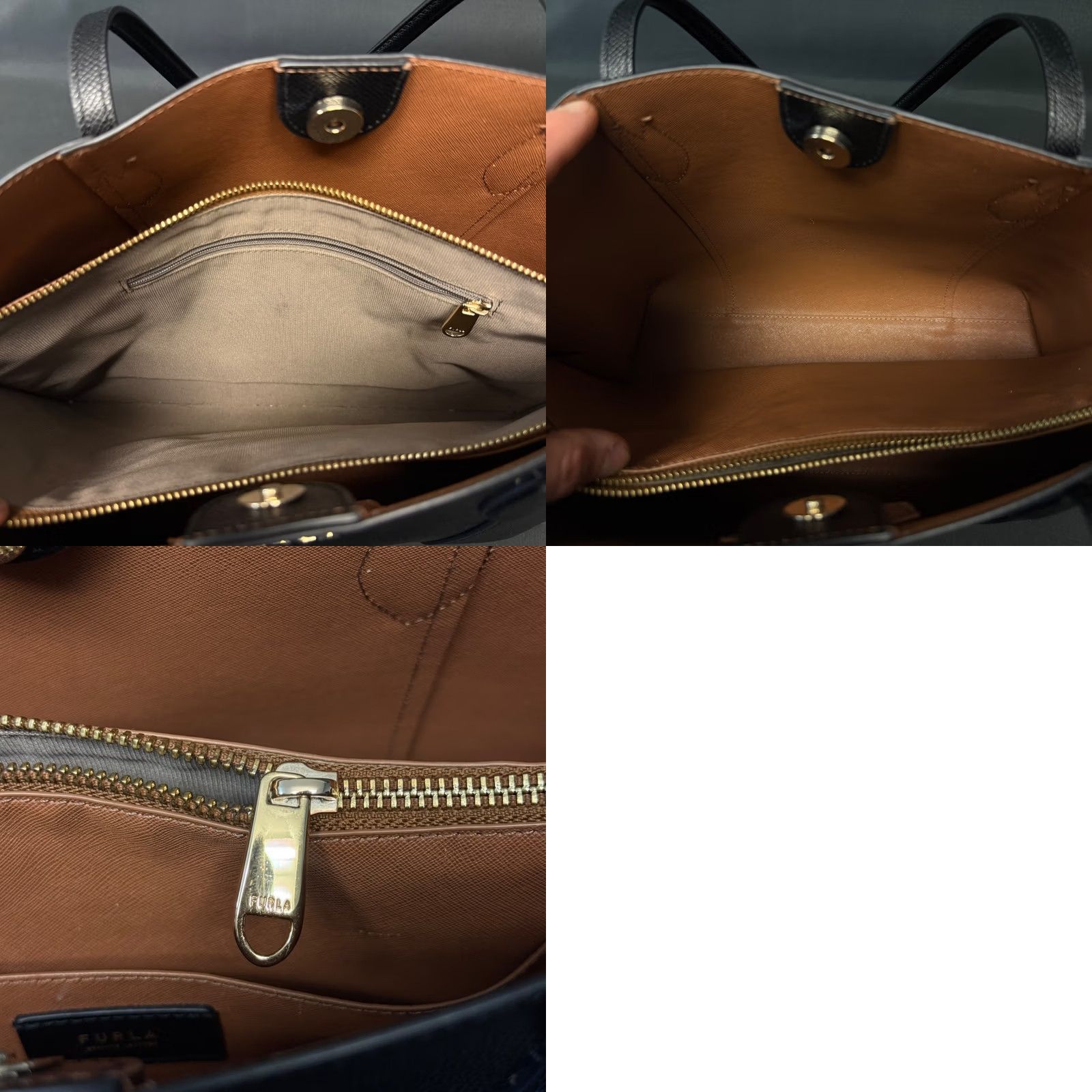Furla Furla Tote Bag Large Black Saffiano Leather Shoulder Bag Gold Hardware Womens Size ONE SIZE - 7 Thumbnail