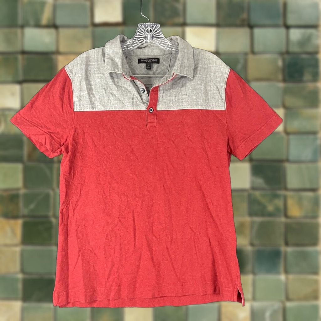 Banana Republic Banana Republic Polo Short Sleeve Men L Slim Fit Gray Red Multicolor Size US L / EU 52-54 / 3 - 1 Thumbnail