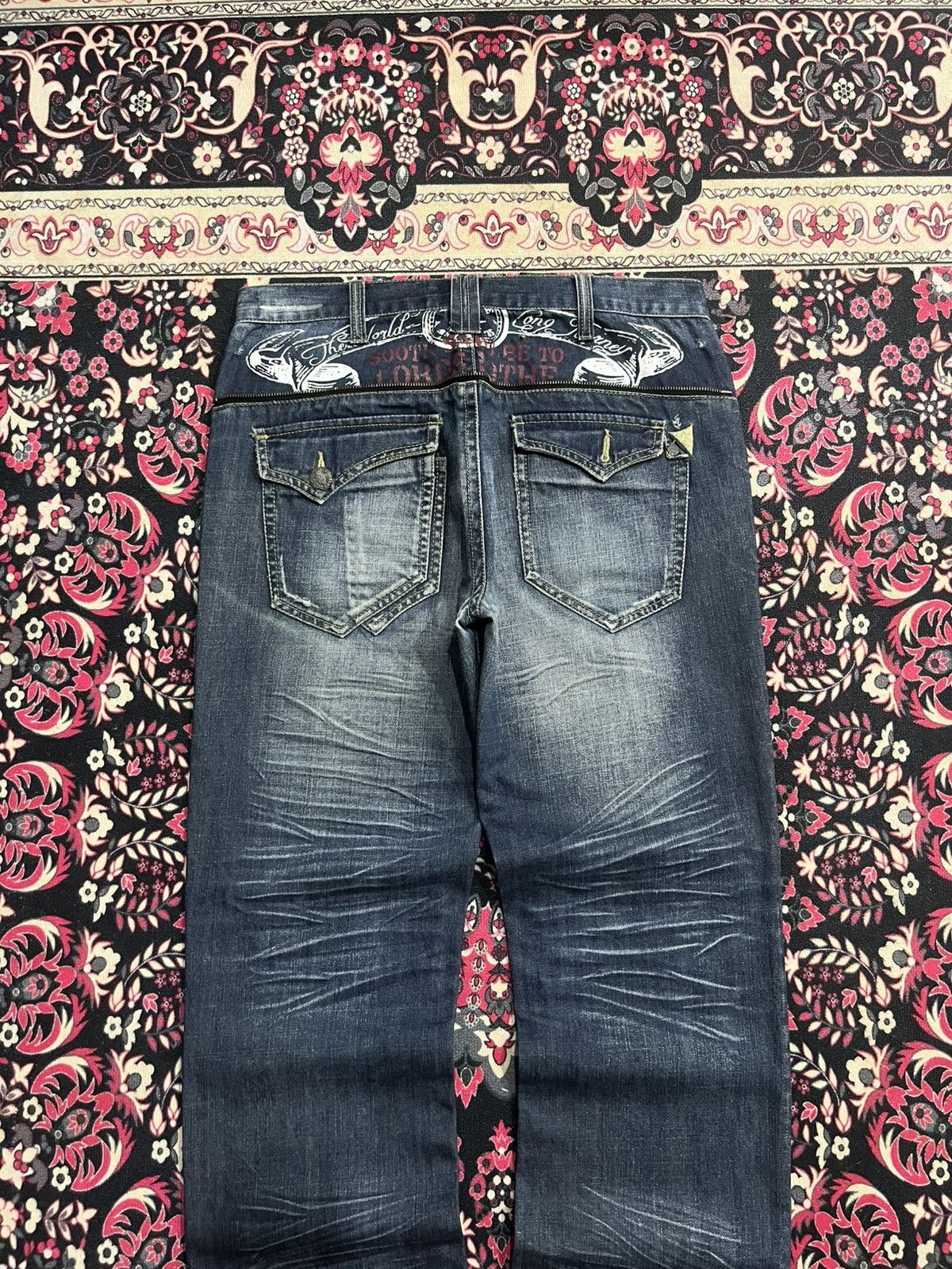 Ed Hardy Vintage Japanese Brand Amarantine Blue Washed Whisker Jeans Size US 34 / EU 50 - 6 Thumbnail