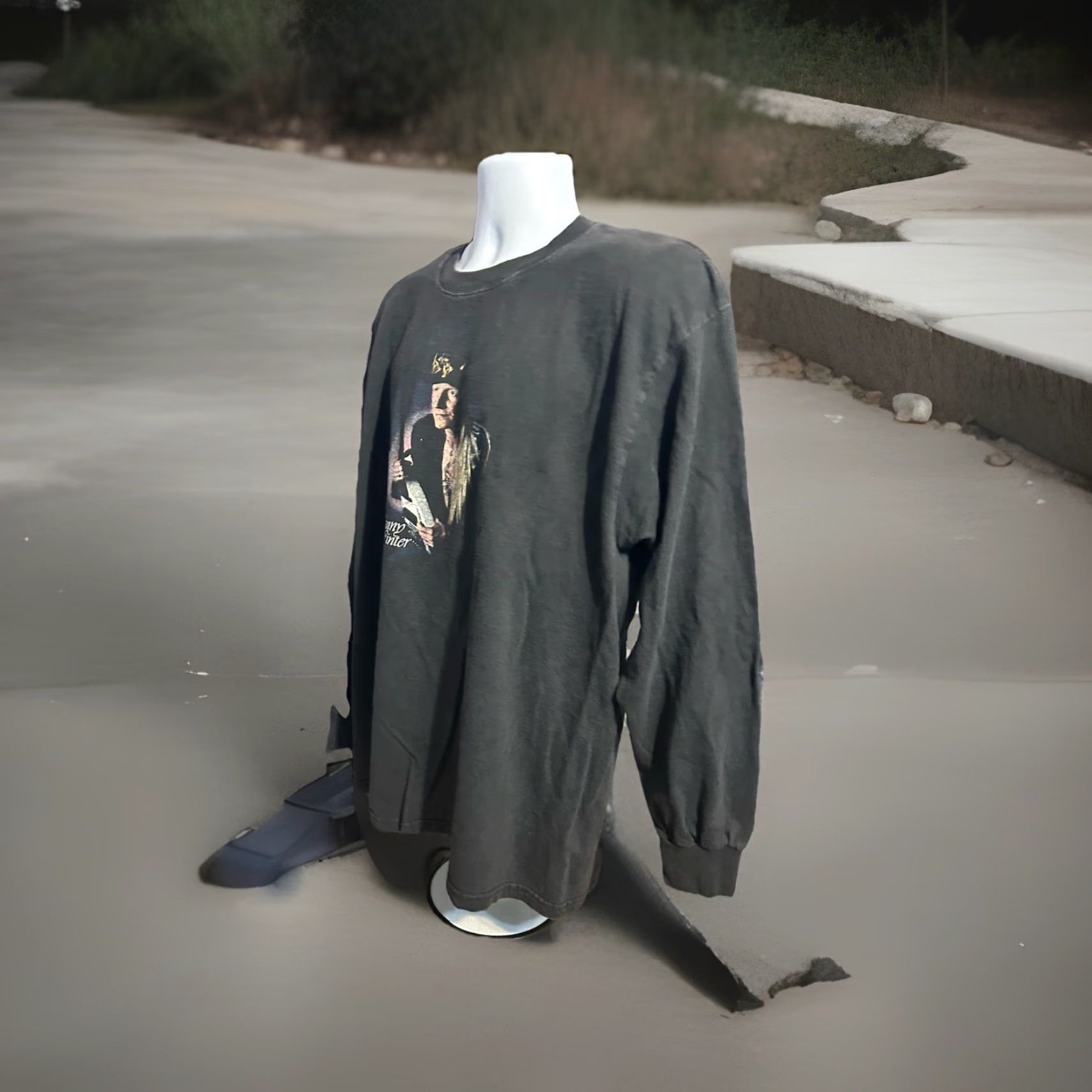 Vintage Johnny Winter Blues Rock Musician Shirt Men XL Long Sleeve Black Front Graphic Size US XL / EU 56 / 4 - 3 Thumbnail
