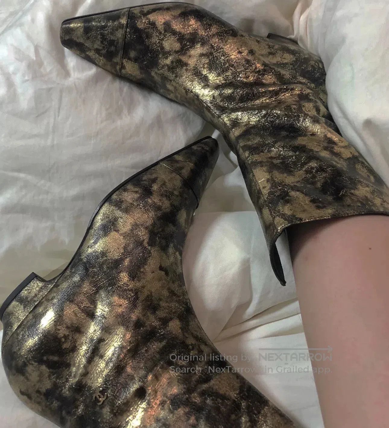 Chanel Chanel Gold Black Marbled Pointed Toe Boots. Size US 4 / IT 34 - 8 Thumbnail