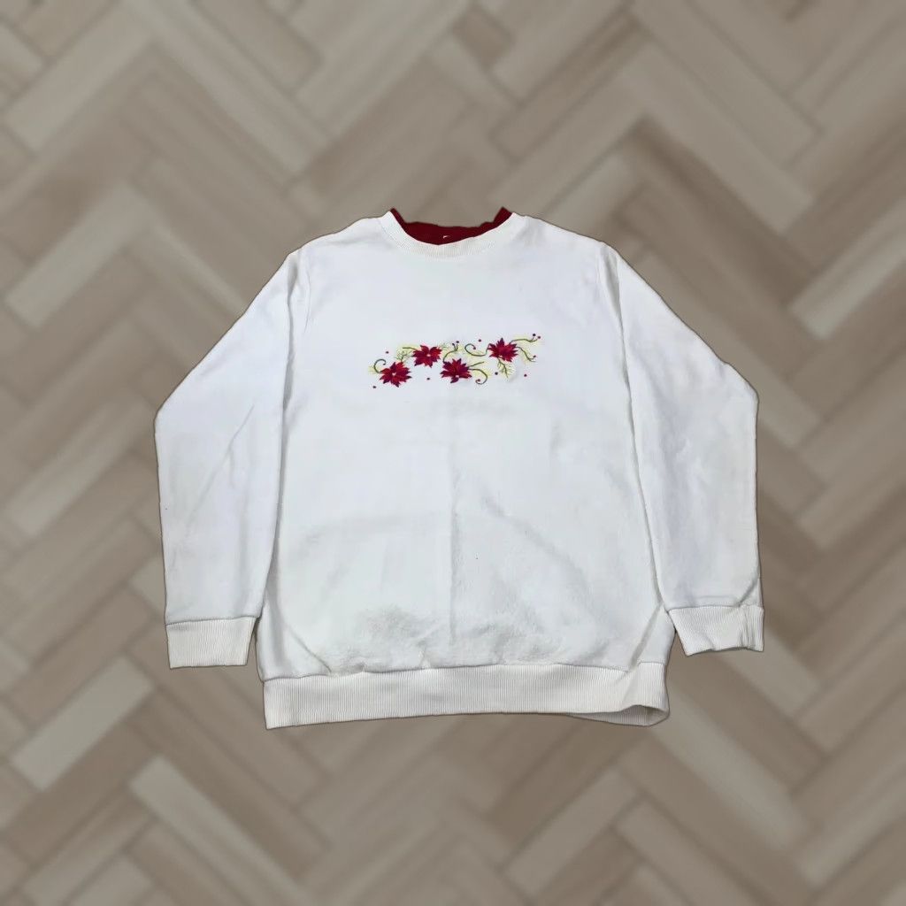 Haband Womens Haband Pullover Sweater Floral White M Red Trim Size M / US 6-8 / IT 42-44 - 1 Thumbnail
