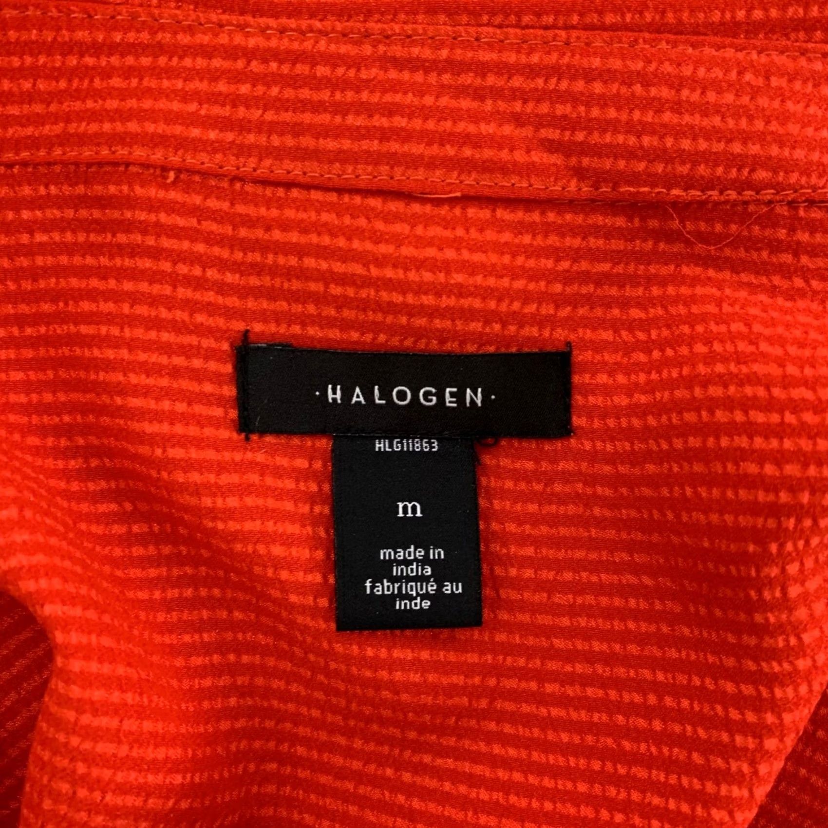 Vintage Halogen Blouse Womens Medium Orange Red V-Neck Long Sleeve Textured HLG11863 Size M / US 6-8 / IT 42-44 - 3 Thumbnail