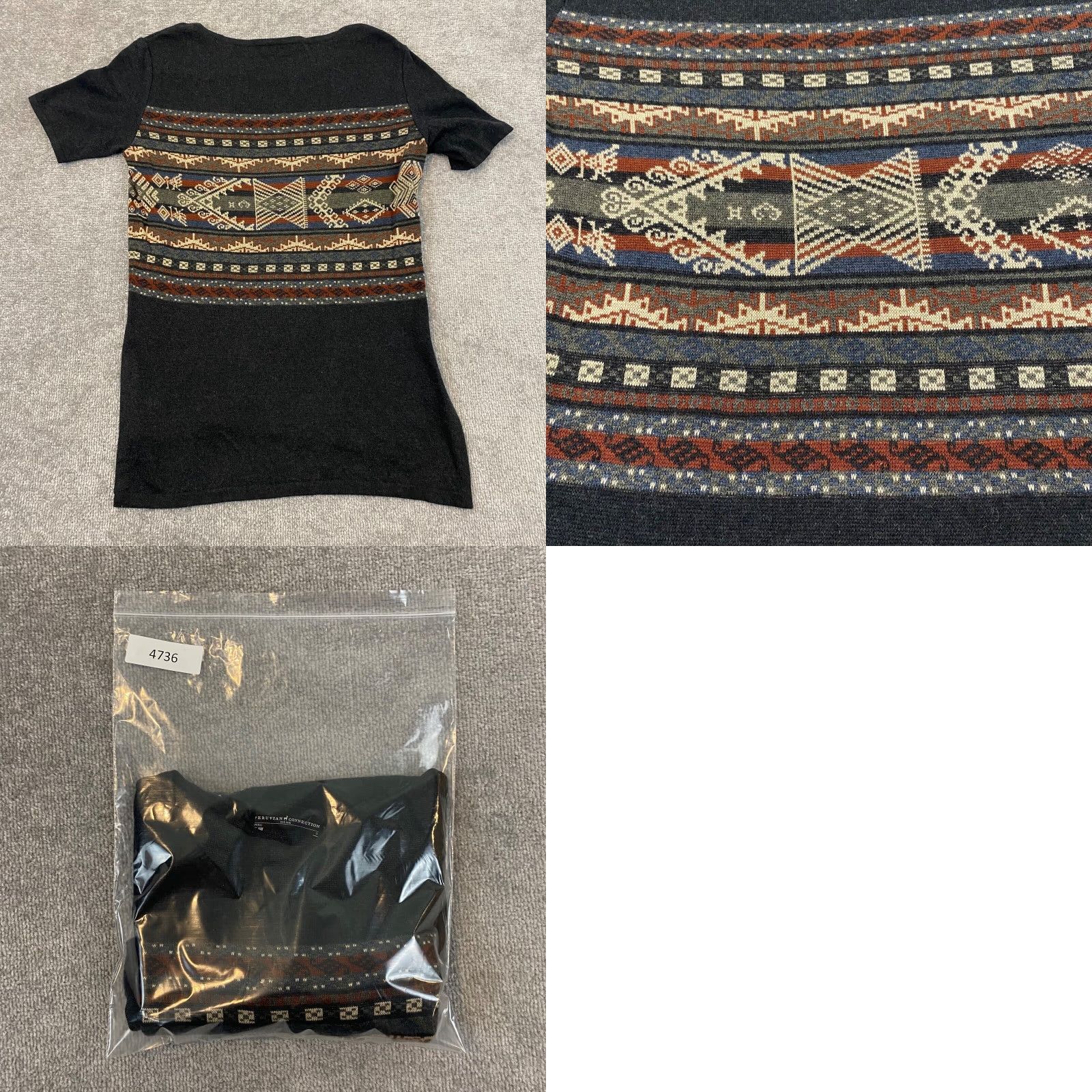 Vintage PERUVIAN CONNECTION Shirt Womens Small Charcoal Gray Aztec Pima Size S / US 4 / IT 40 - 8 Thumbnail