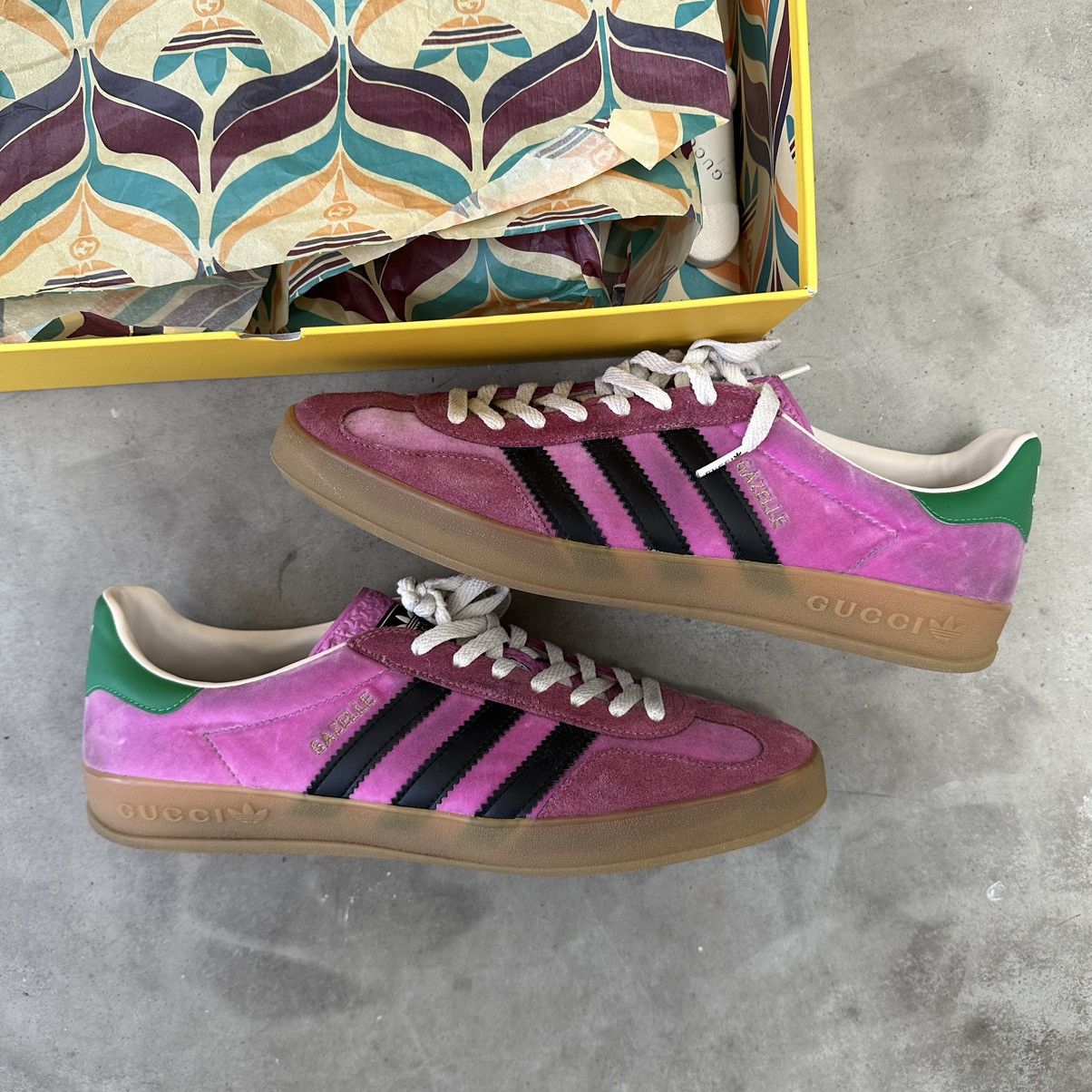 adidas gazelle silver green womens adidas x Gucci Gazelle Wedge Pink Velvet Sneakers Pink / Gucci main image 1