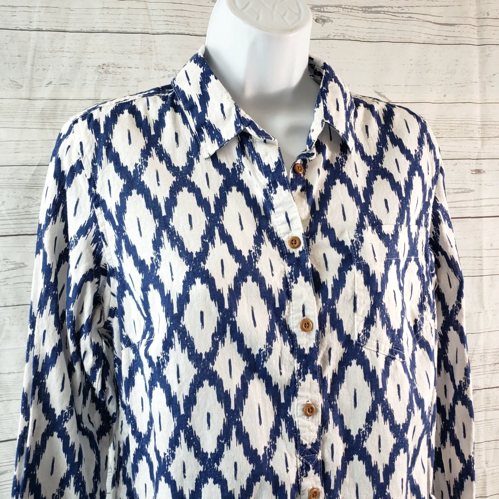 Vintage Duluth Womens Button-Up Tunic Top Sz S Blue White Hemp Cotton Long Sleeve Shirt Size S / US 4 / IT 40 - 2 Thumbnail