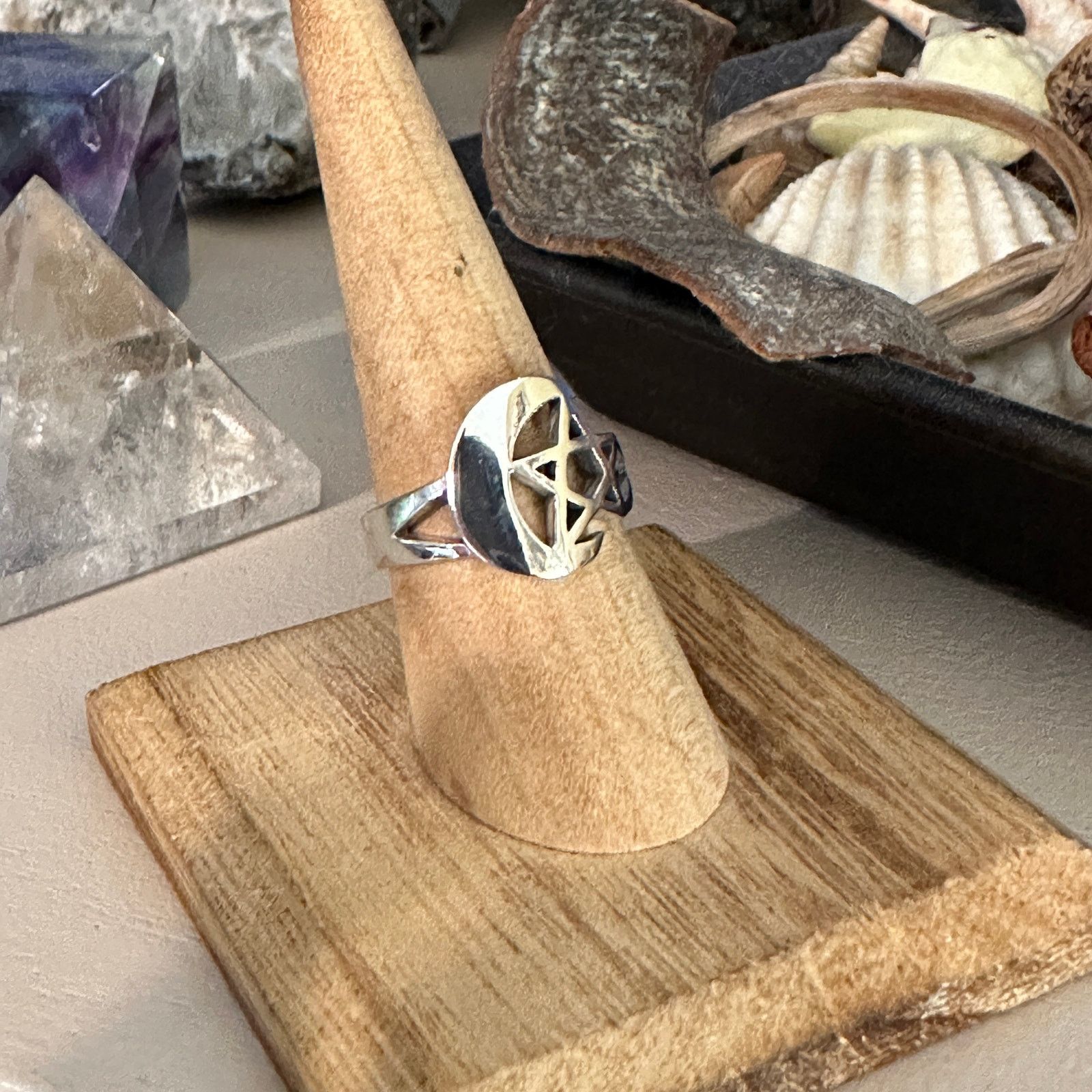 The Unbranded Brand Moon & Star Sterling Silver Ring Size ONE SIZE - 3 Thumbnail