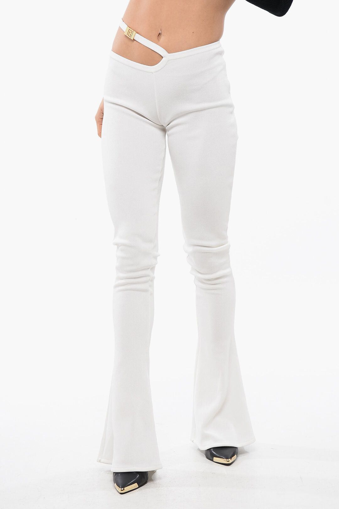 Flared Leggings With Cut-Out in Beige, Women's (Size 26)