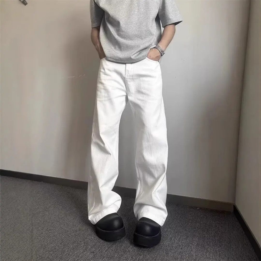Japanese Brand White Straight leg pants mid waist zipper fly jeans Size US 34 / EU 50 - 2 Thumbnail