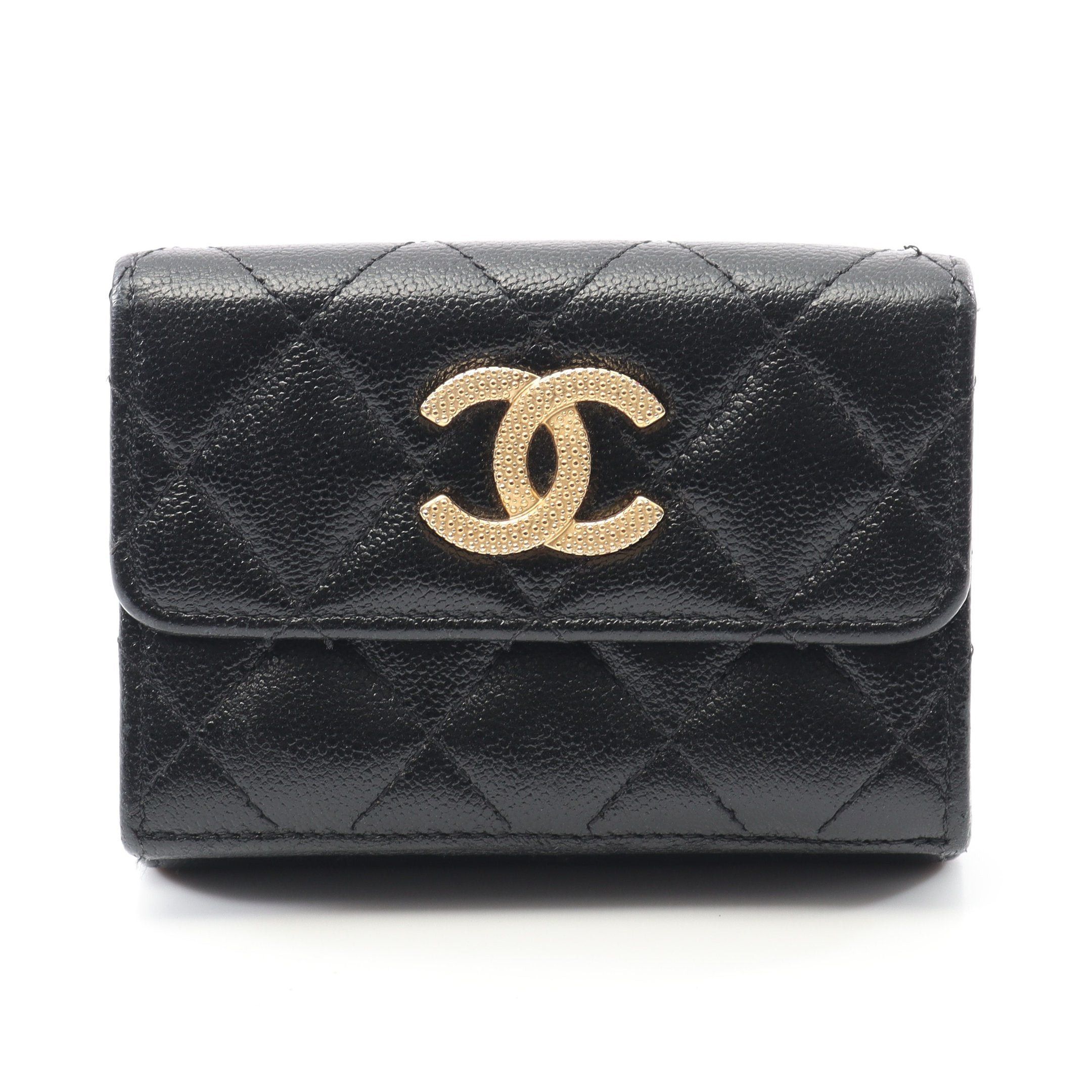 Chanel Chanel Matelasse Small Flap Wallet Trifold Caviar Skin Black Gold Hardware Size ONE SIZE - 1 Thumbnail
