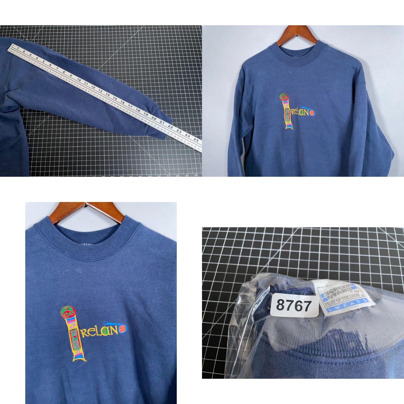 Vintage VTG Ireland Embroidered Sweatshirt Adult Large Dark Blue Screen Stars Tag 90s Size US L / EU 52-54 / 3 - 8 Thumbnail