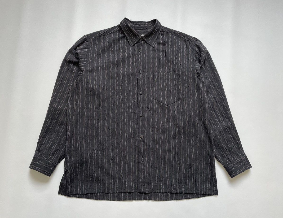 Issey Miyake Black Creased Nylon Multi Stitch Shirt Size US XL / EU 56 / 4 - 2 Thumbnail
