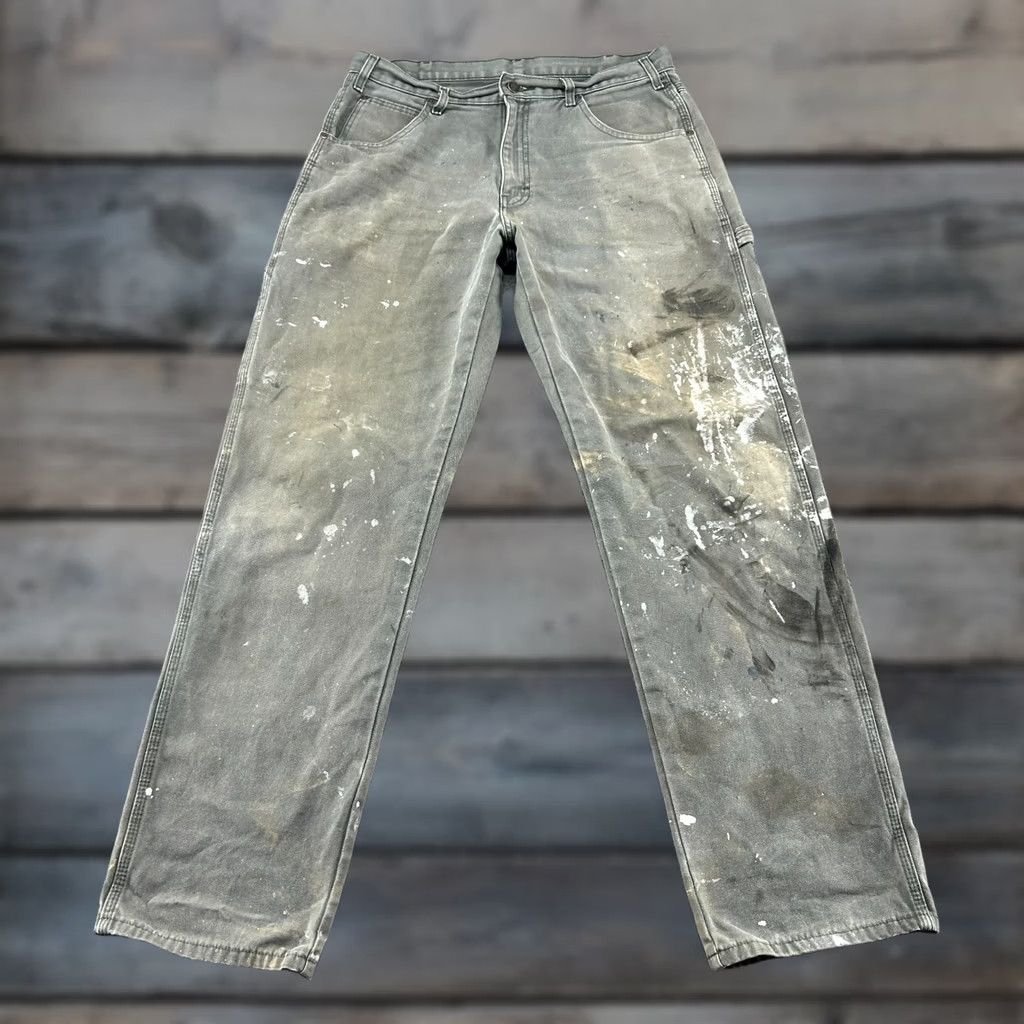 Dickies VINTAGE Dickies Pants Mens 33x34 Green Carpenter Straight Relaxed Fit Workwear Thrashed Size US 33 - 1 Thumbnail