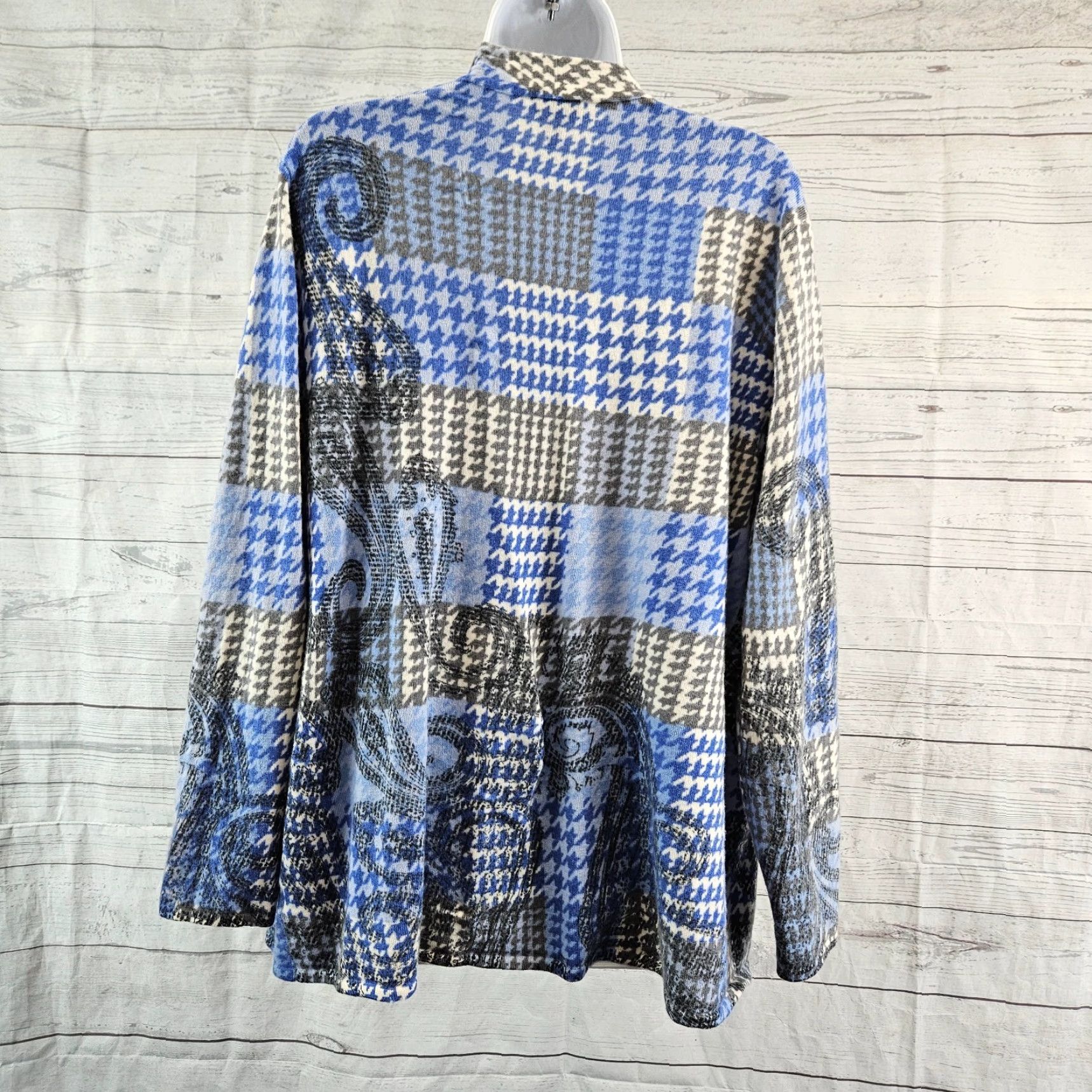 Talbots Talbots Cardigan Wool XL Womens Long Sleeve Blue Gray Houndstooth Merino Open Sweater Size XL / US 12-14 / IT 48-50 - 4 Thumbnail