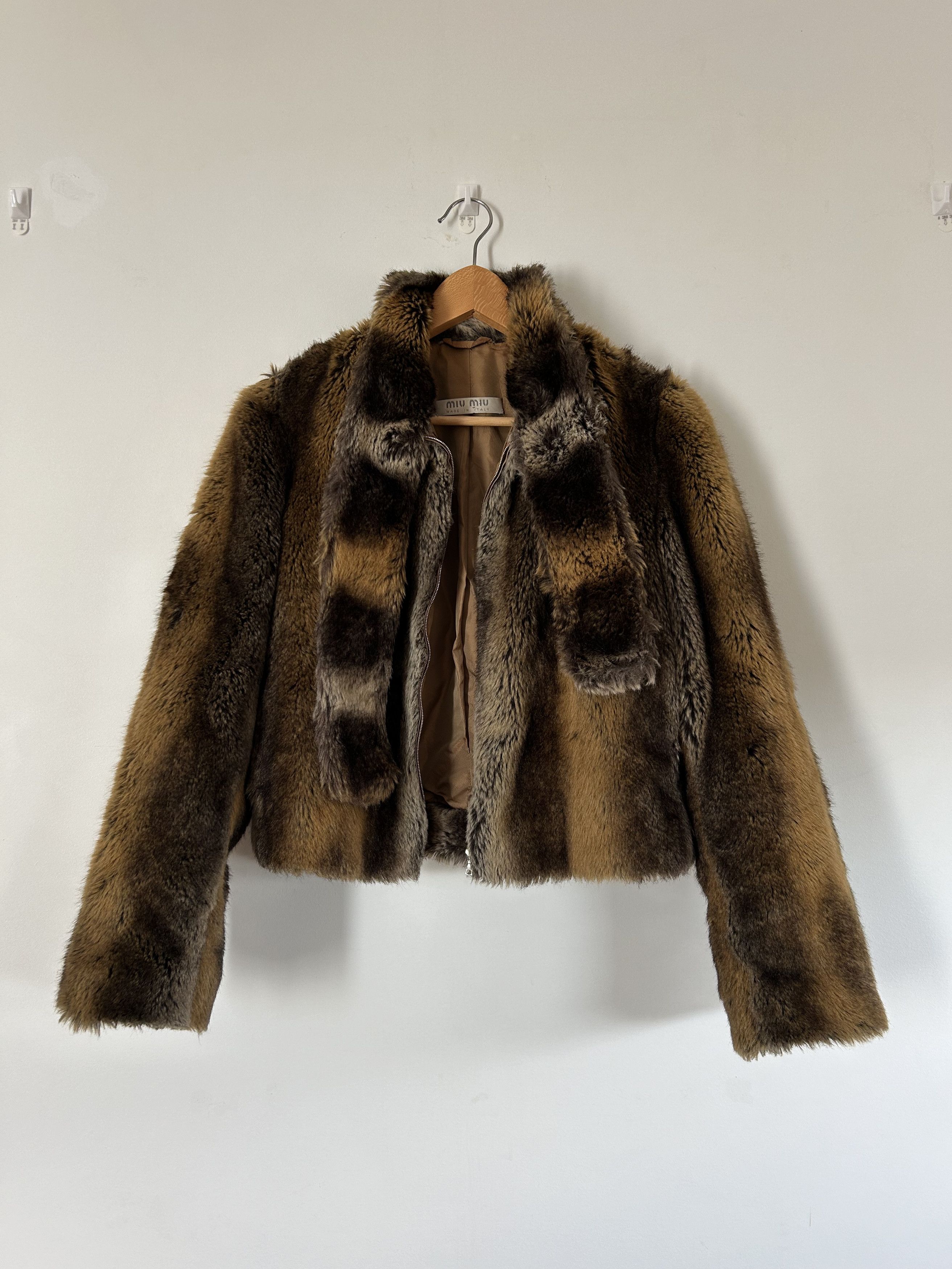 image of Miu Miu F/w 2000 Faux Fur Jacket in Brown, Women's (Size Small)