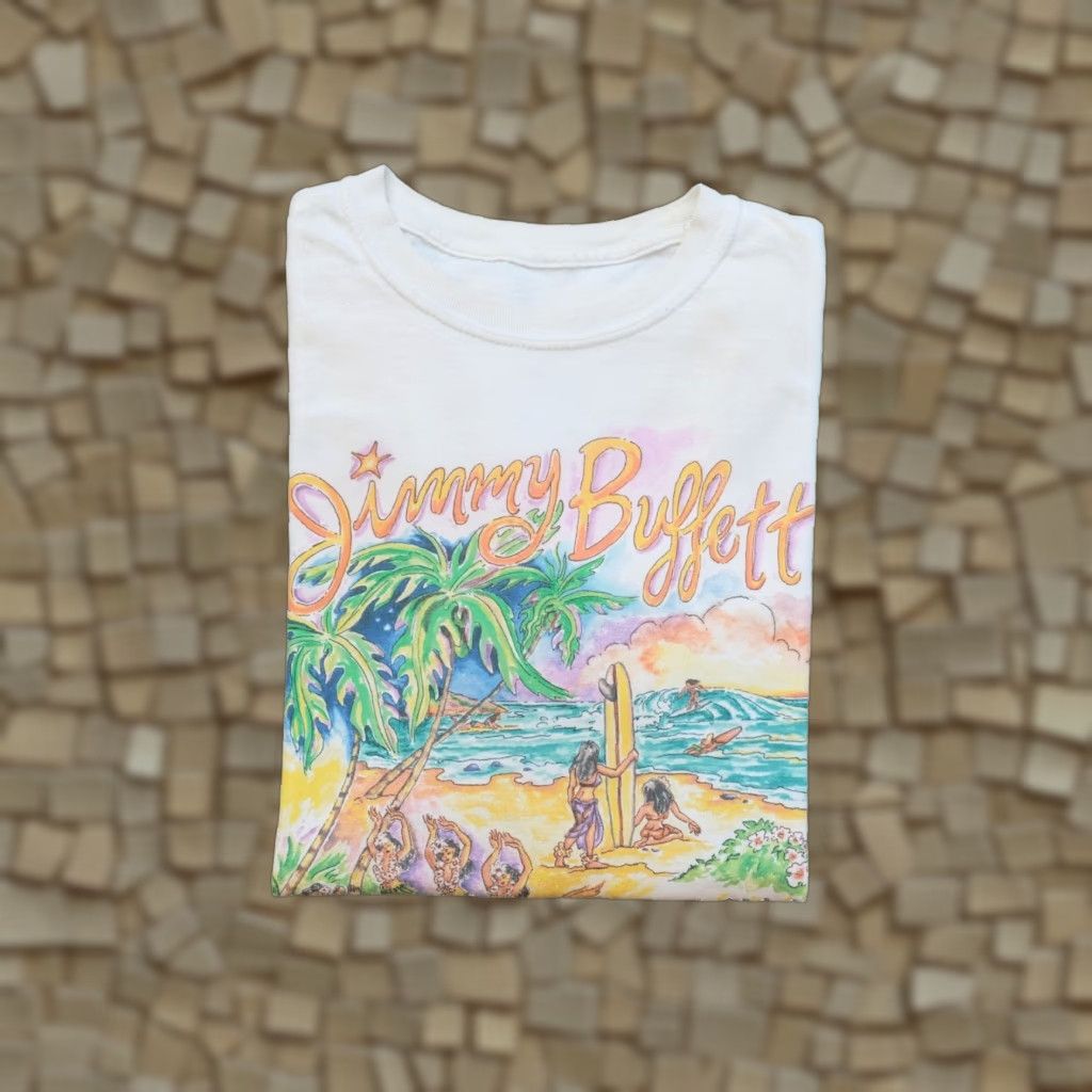 Gildan VINTAGE Jimmy Buffett WORKIN N PLAYIN YACHT ROCK T SHIRT MEN SZ S White Cotton Graphic Print Crew Neck Long Sleeve Rock Tour 2010s Men’s Gildan 5000 Size US S / EU 44-46 / 1 - 1 Thumbnail