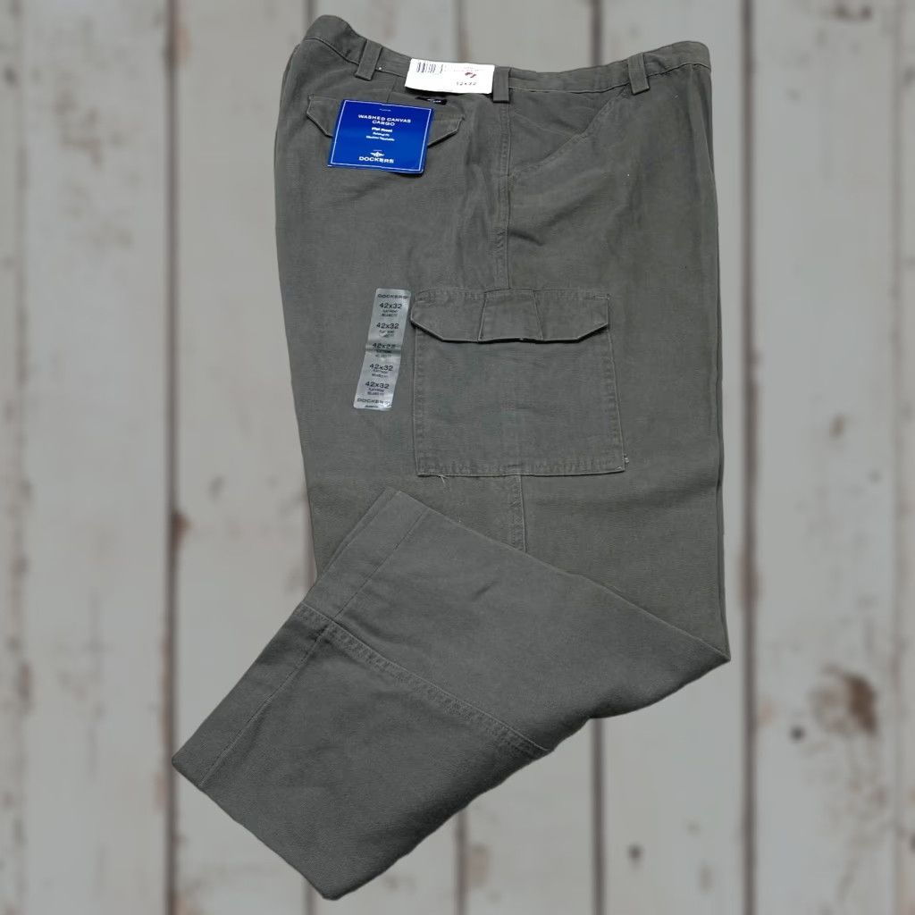 Dockers DOCKERS Pants Cargo Plain Washed Canvas Olive 42x27 Mens Relaxed Front Flat Front 42 Inseam Slate Green Straight Pockets Size US 42 / EU 58 - 1 Thumbnail