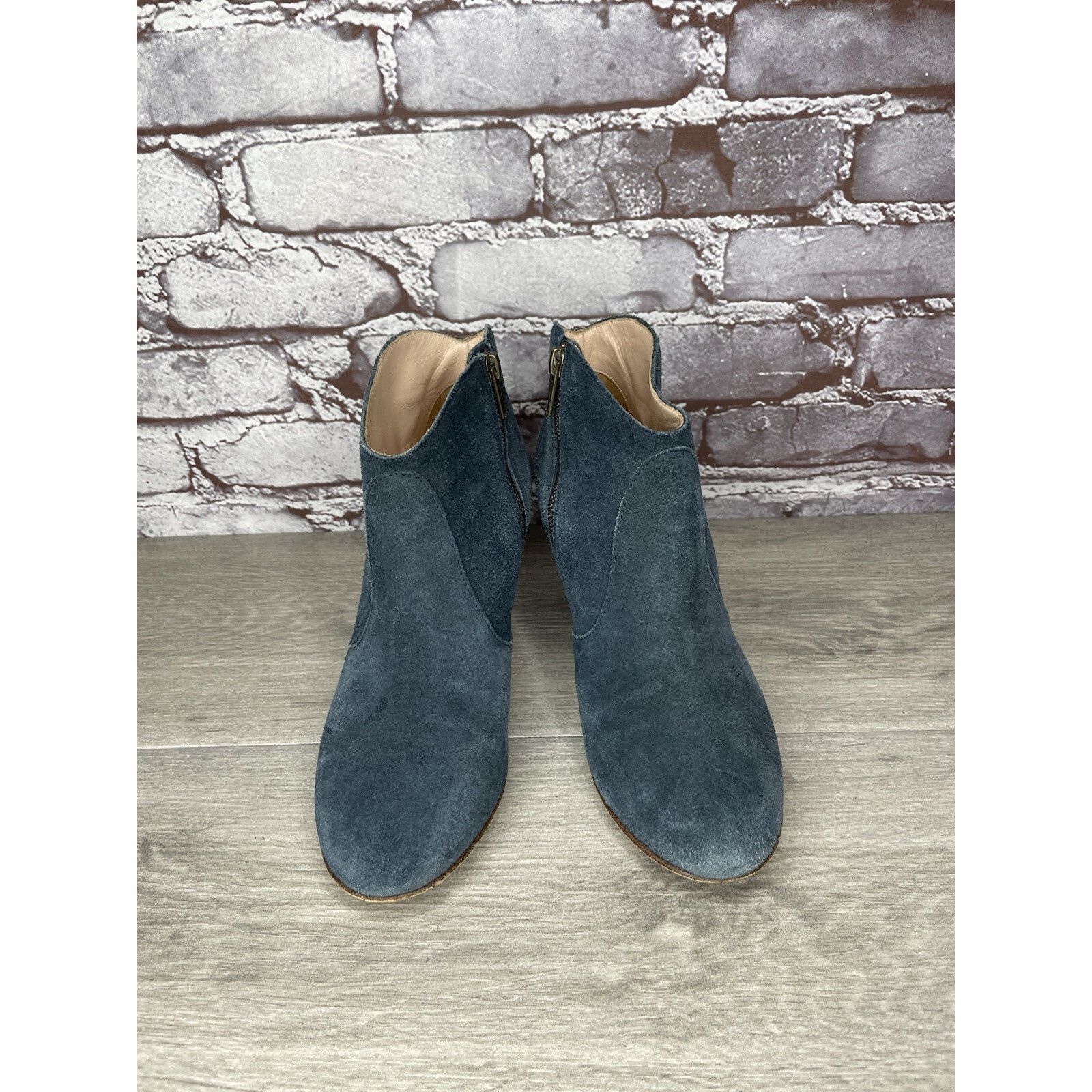 Club Monaco Club Monaco Brooklyn Blue Suede Side Zip Stacked Heel Bootie Size US 7.5 / IT 37.5 - 16 Thumbnail