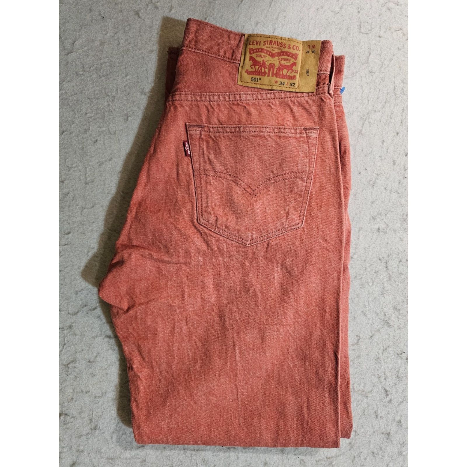 Levi's Levi's 501 Jeans Straight Leg Button Fly Salmon Mens Sz 34x32 Vintage 90s Retro Denim | Regular Fit | White Oak Cone | 5-Pocket | 501 Series Size US 34 / EU 50 - 2 Thumbnail