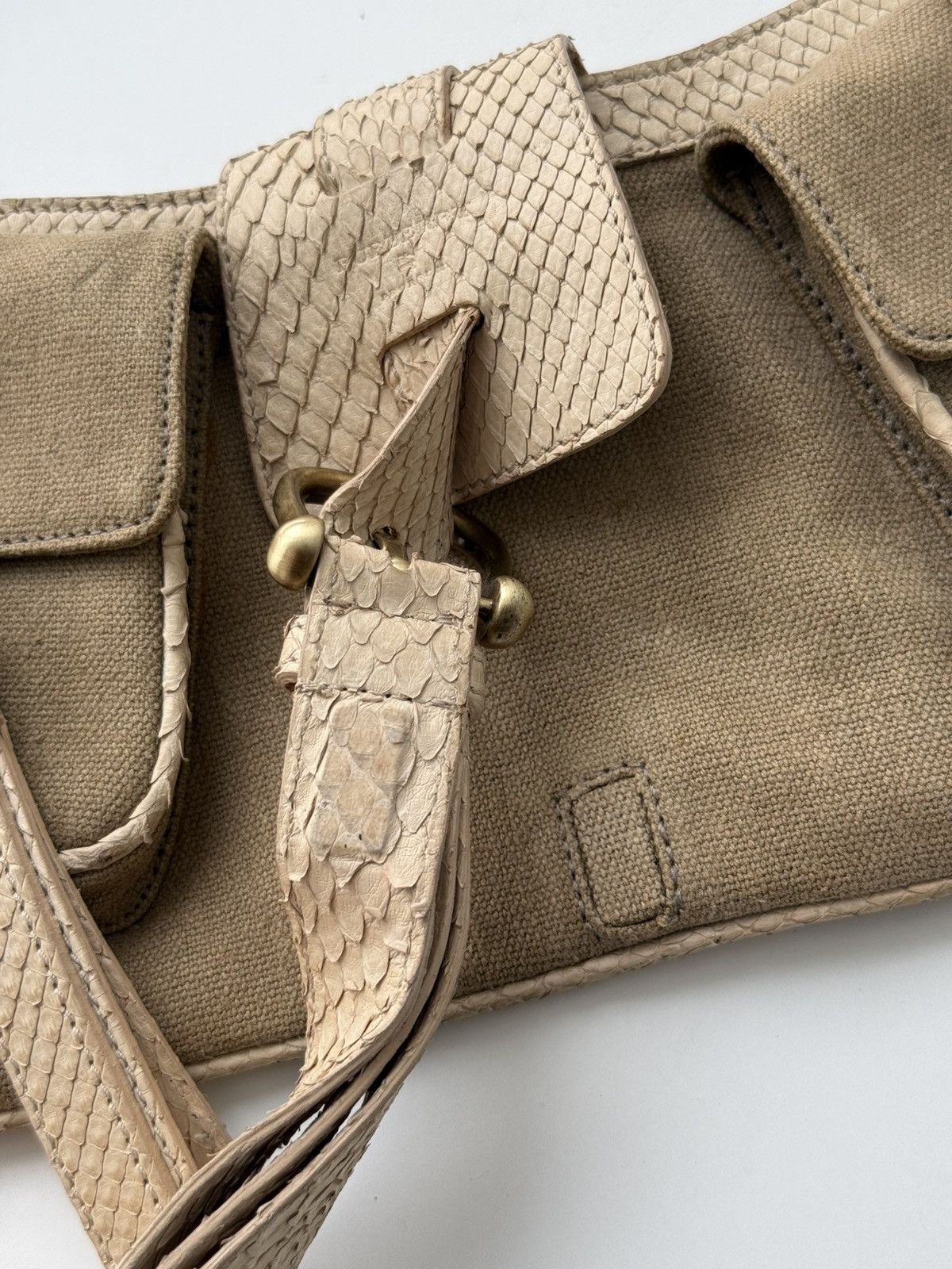 Burberry Prorsum Burberry Prorsum Python-Style Leather Canvas Shoulder Bag Size ONE SIZE - 12 Thumbnail