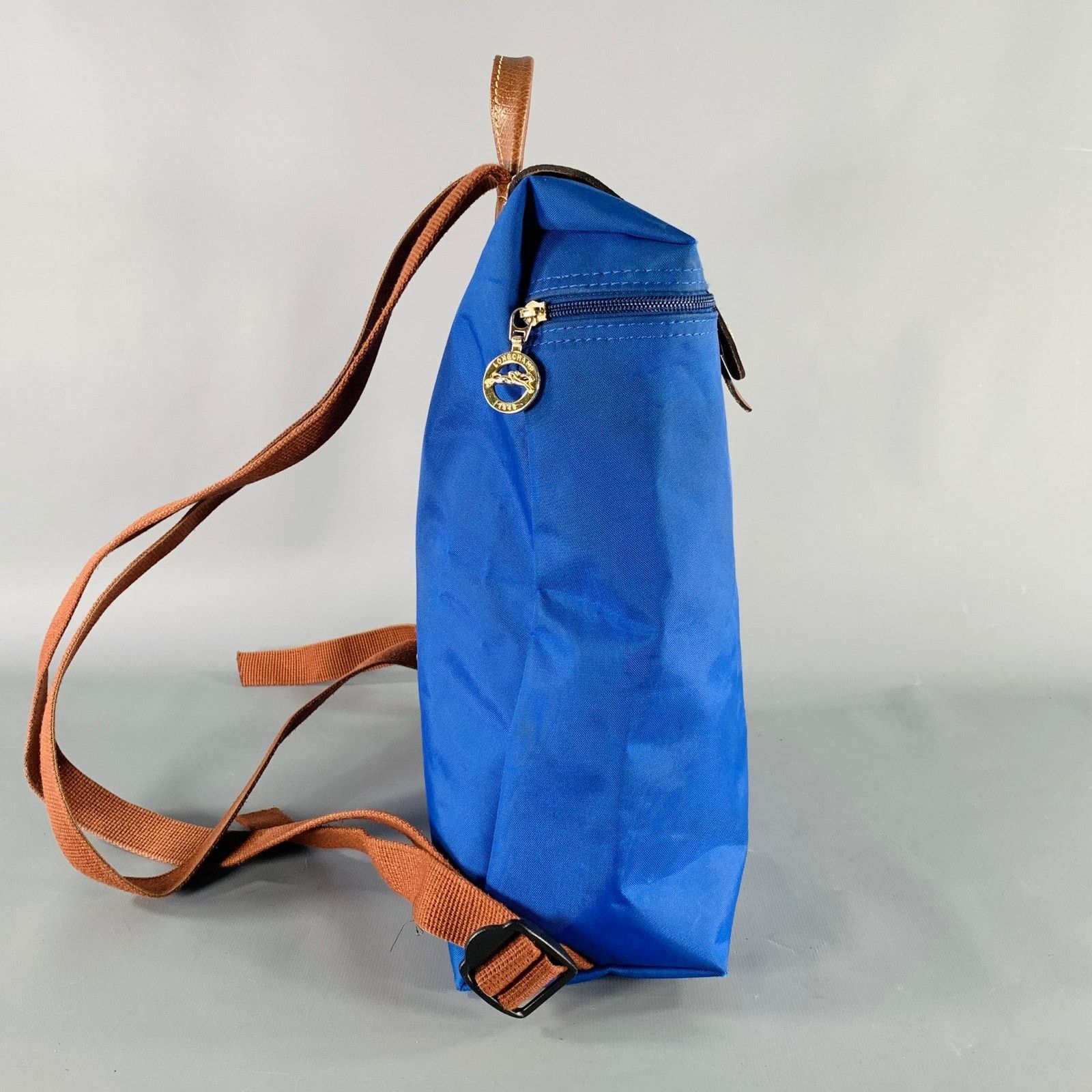 Longchamp Blue Brown Mixed Materials Nylon Leather Backpack Handbag Size ONE SIZE - 3 Thumbnail