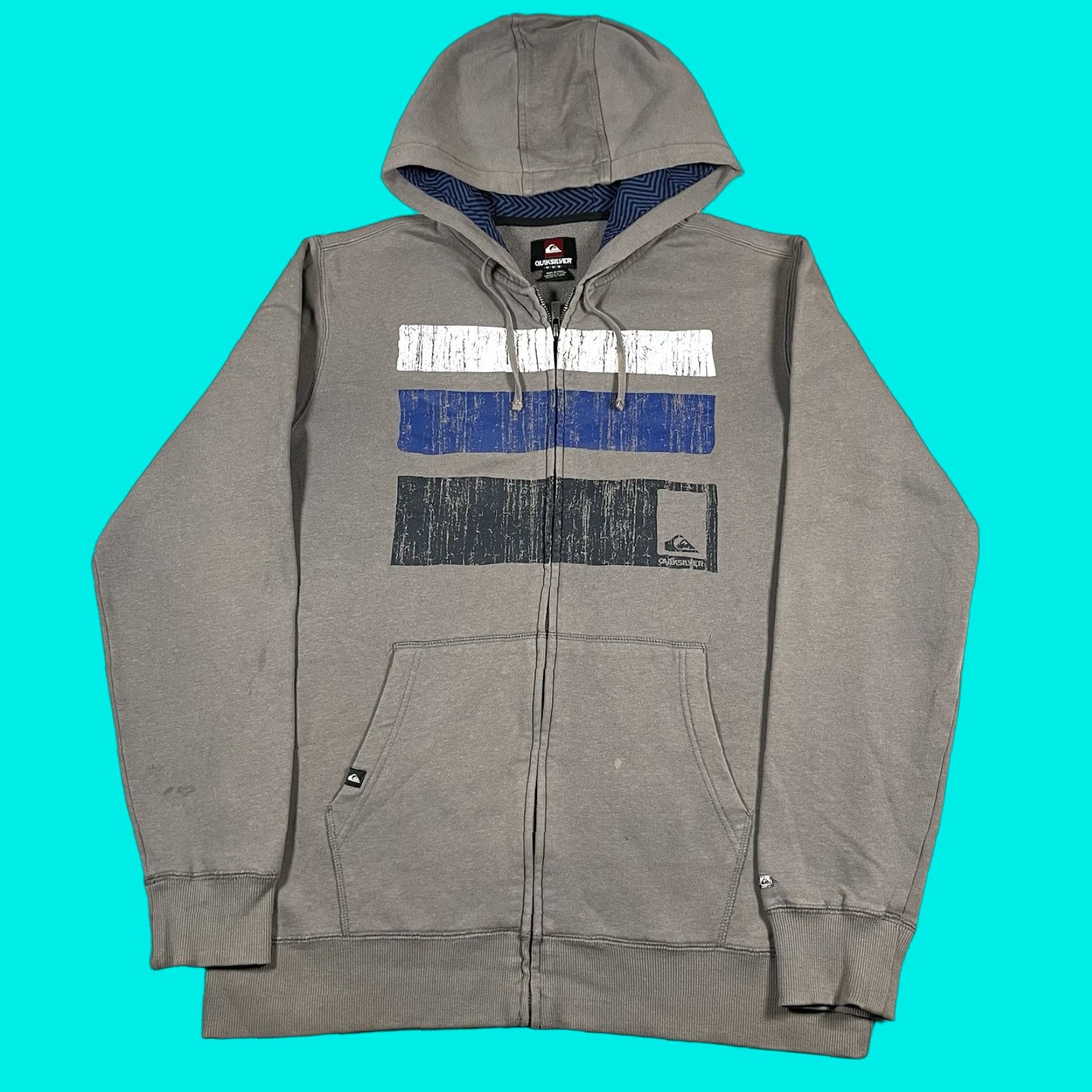 Quiksilver VINTAGE Quiksilver Hoodie Mens M Full Zip Surf Skate Grunge Sweatshirt Gray 90s Retro Logo Pockets Hooded Zipper Size US M / EU 48-50 / 2 - 1 Thumbnail