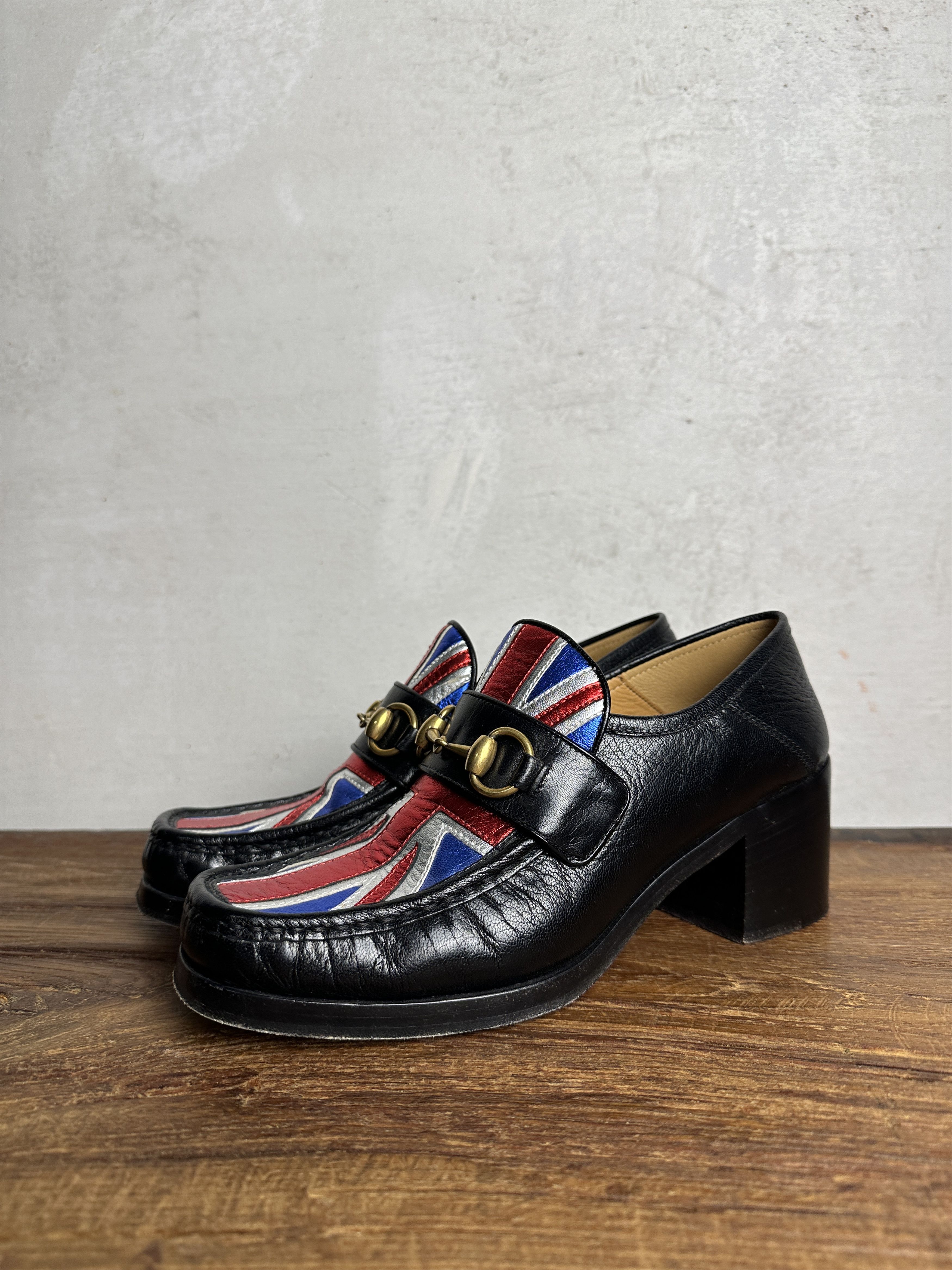 Gucci Gucci Resort 17 Black Leather Union Jack Horsebit Heel Pumps Size US 8 / IT 38 - 4 Thumbnail