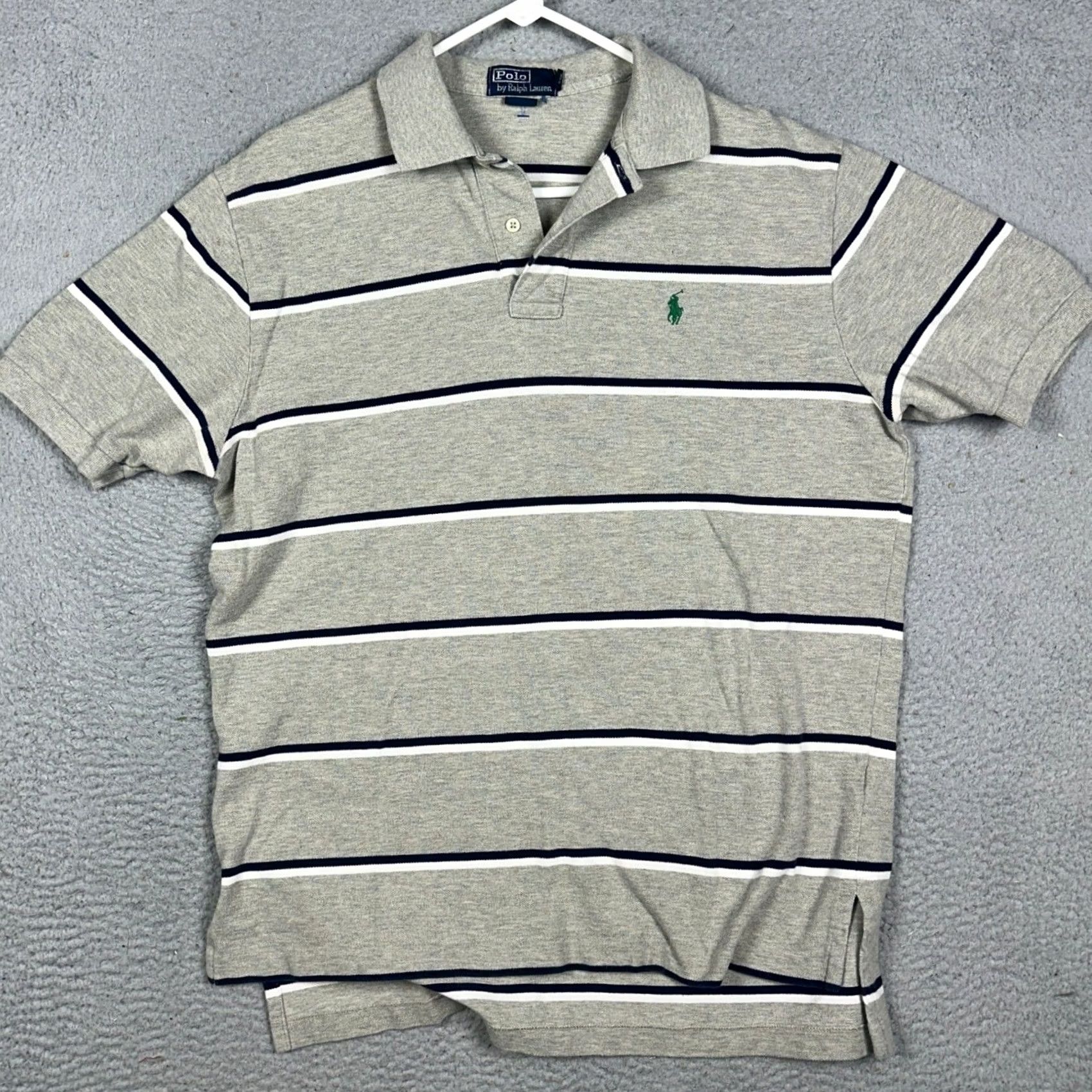 Polo Ralph Lauren Ralph Lauren Polo Shirt Mens Large Gray Striped Polo with Green Pony Embroidery EUC Short Sleeve Shirt Baseball Style? Size US L / EU 52-54 / 3 - 3 Thumbnail