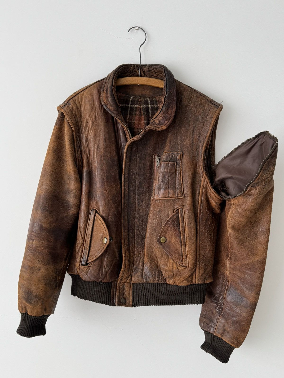 Vintage ≈1960s Vintage USA Hunting 2 in 1 Faded Leather Jacket Size US M / EU 48-50 / 2 - 6 Thumbnail