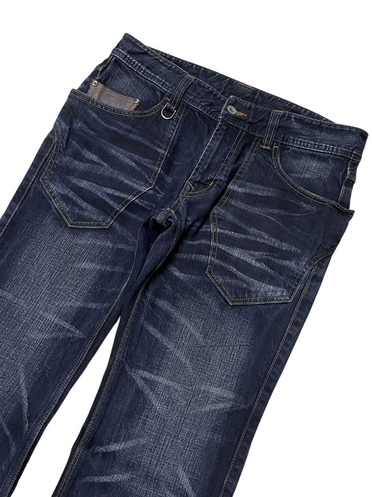 HIDEAWAYS × If Six Was Nine × Le Grande Bleu (L.G.B.) Hideaways Japan Leather Trimmed Pocket Whiskers Flare Jeans Size US 32 / EU 48 - 3 Thumbnail