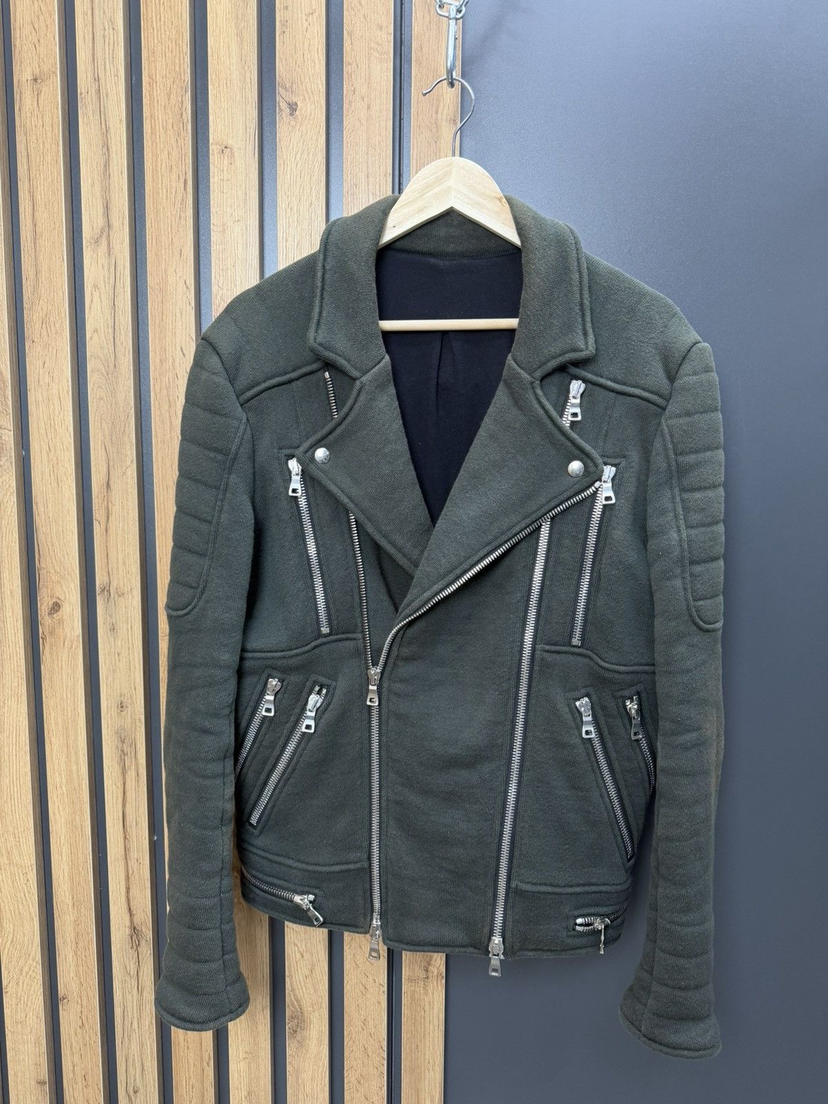 Balmain Balmain Biker Zip Jacket Faded Olive Size L Size US L / EU 52-54 / 3 - 1 Thumbnail