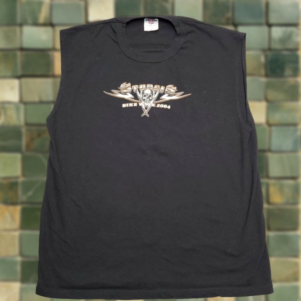 Jerzees VTG Sturgis Bike Week 2004 Shirt Mens XL Biker 2004 Motorcycle Rally Y2K Retro Shirt Mens XL Black Jersey Cotton Crew Neck Sleeveless Graphic Print Size US XL / EU 56 / 4 - 1 Thumbnail