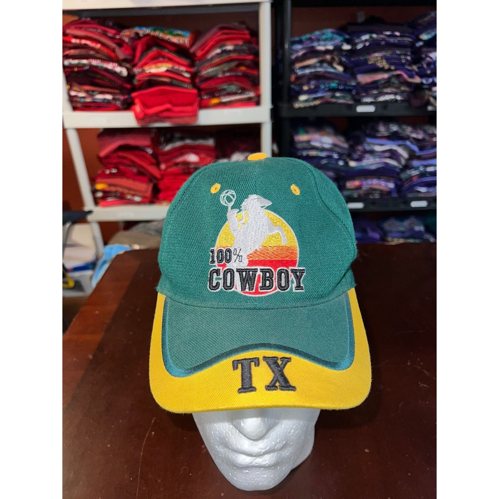 Vintage Vintage Cowboy Hat 100% Cowboy Horse TX Texas Green Cap Size ONE SIZE - 1 Thumbnail