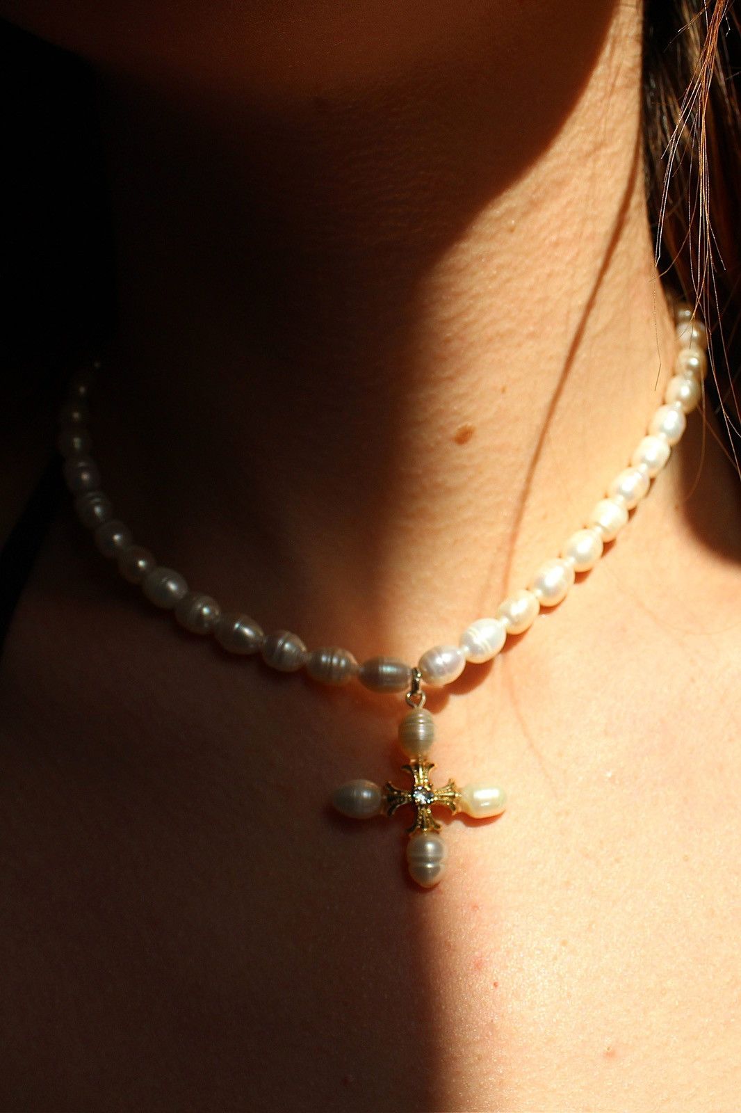 Other Vintage Freshwater Pearl Cross Necklace – Gold-Tone Pendant Size ONE SIZE - 5 Thumbnail