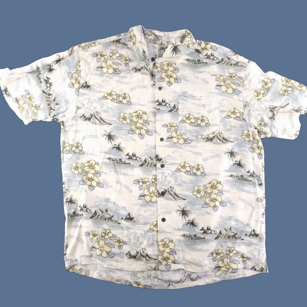 Big Dogs Big Dogs Shirt Mens XL Baggy 100% Rayon Hawaiian Short Sleeve Button-Up Floral Blue Size US XL / EU 56 / 4 - 1 Thumbnail