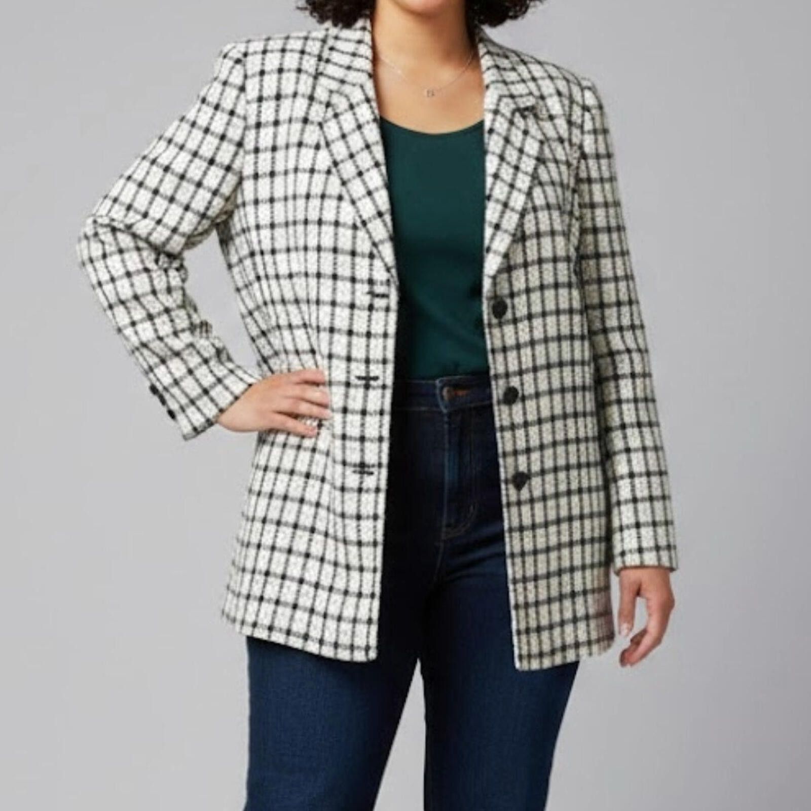 Other Da-Rue Vintage White Metallic Navy Plaid Blazer Womens Large Size L / US 10 / IT 46 - 2 Thumbnail