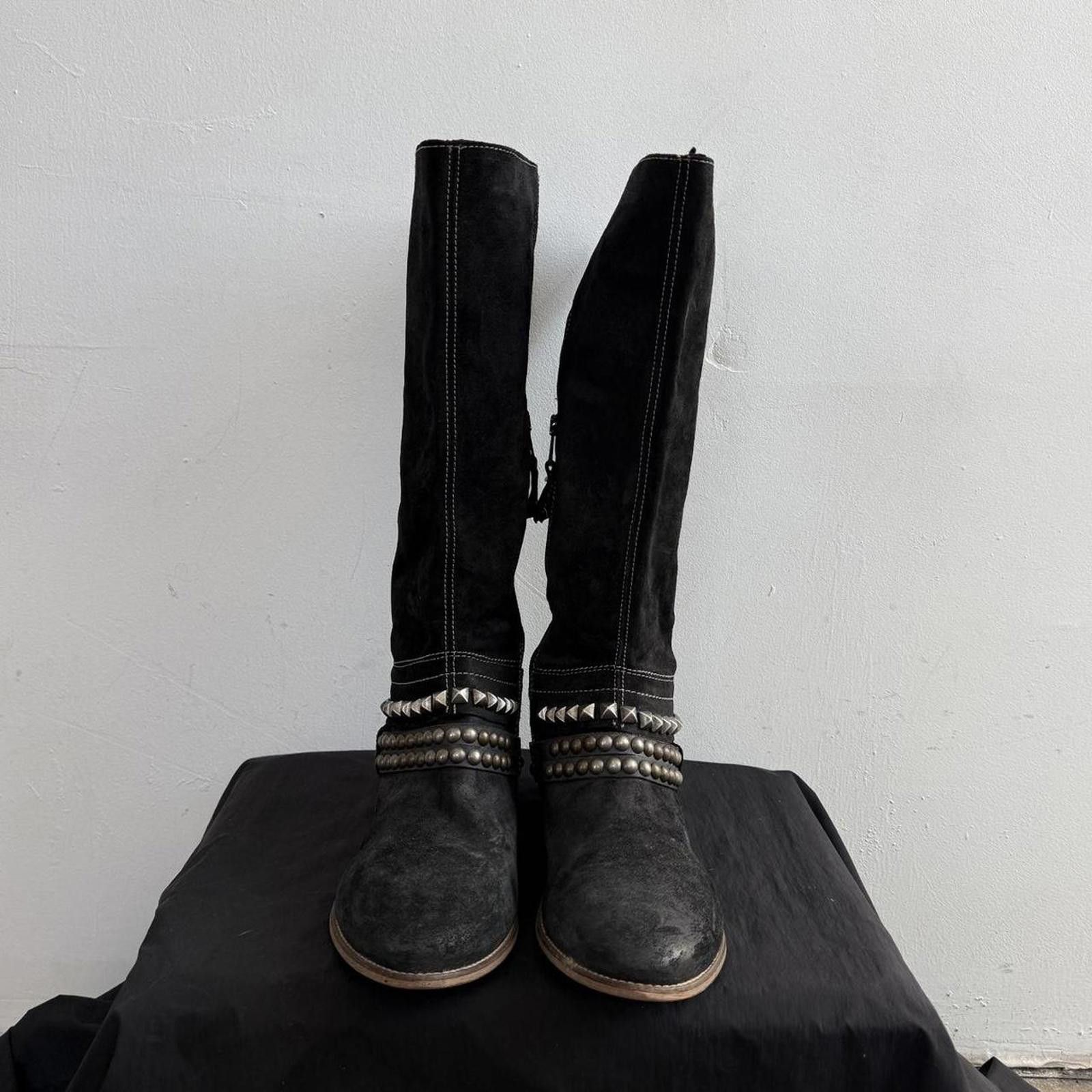 Mickey Mouse Mjus Avant Garde Suede Knee High Studded Boots Size US 7 / IT 37 - 4 Thumbnail