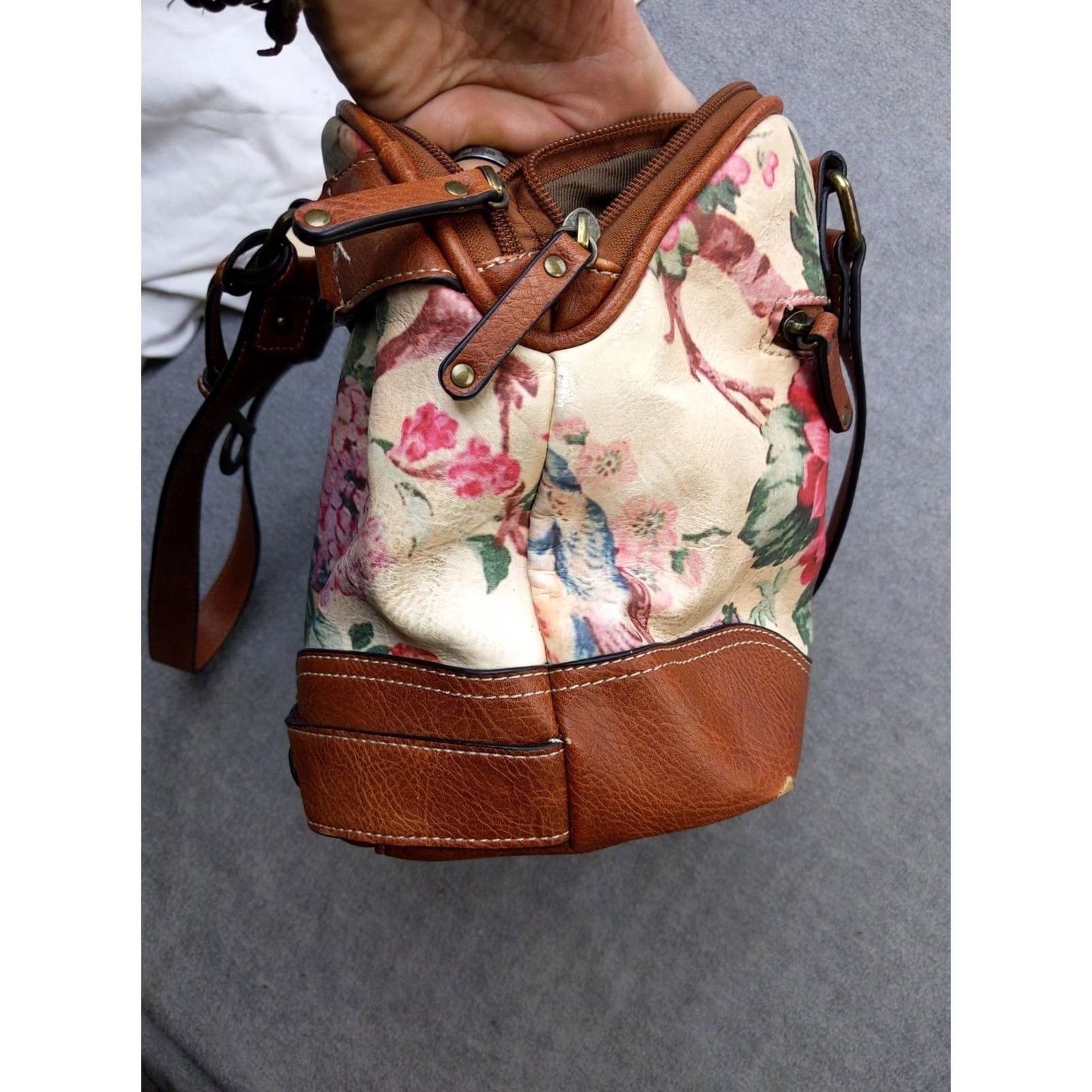 Vintage VINTAGE B.o.c Floral Tapestry Shoulder Bag Womens Brown Faux Leather Zip Purse Handbag Size ONE SIZE - 6 Thumbnail