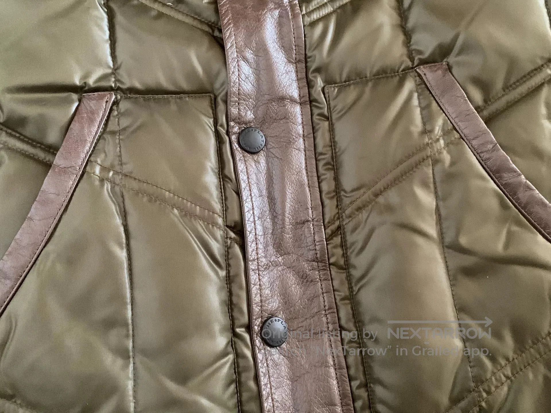 Japanese Brand green puffer vest with leather accents. Size US L / EU 52-54 / 3 - 5 Thumbnail