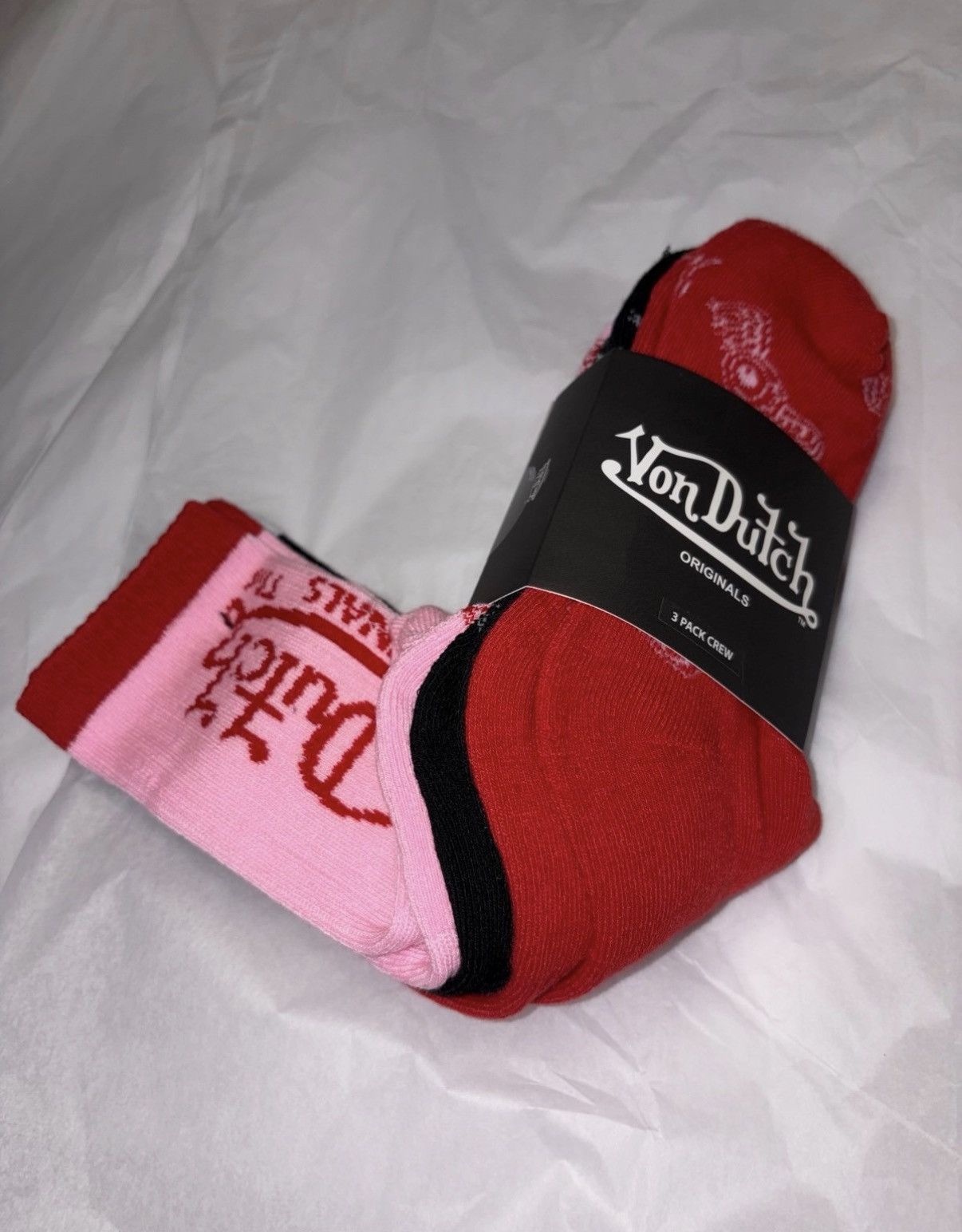 Von Dutch Von Dutch Men's Crew Socks Red black Pink color 3 pack socks Size ONE SIZE - 1 Thumbnail