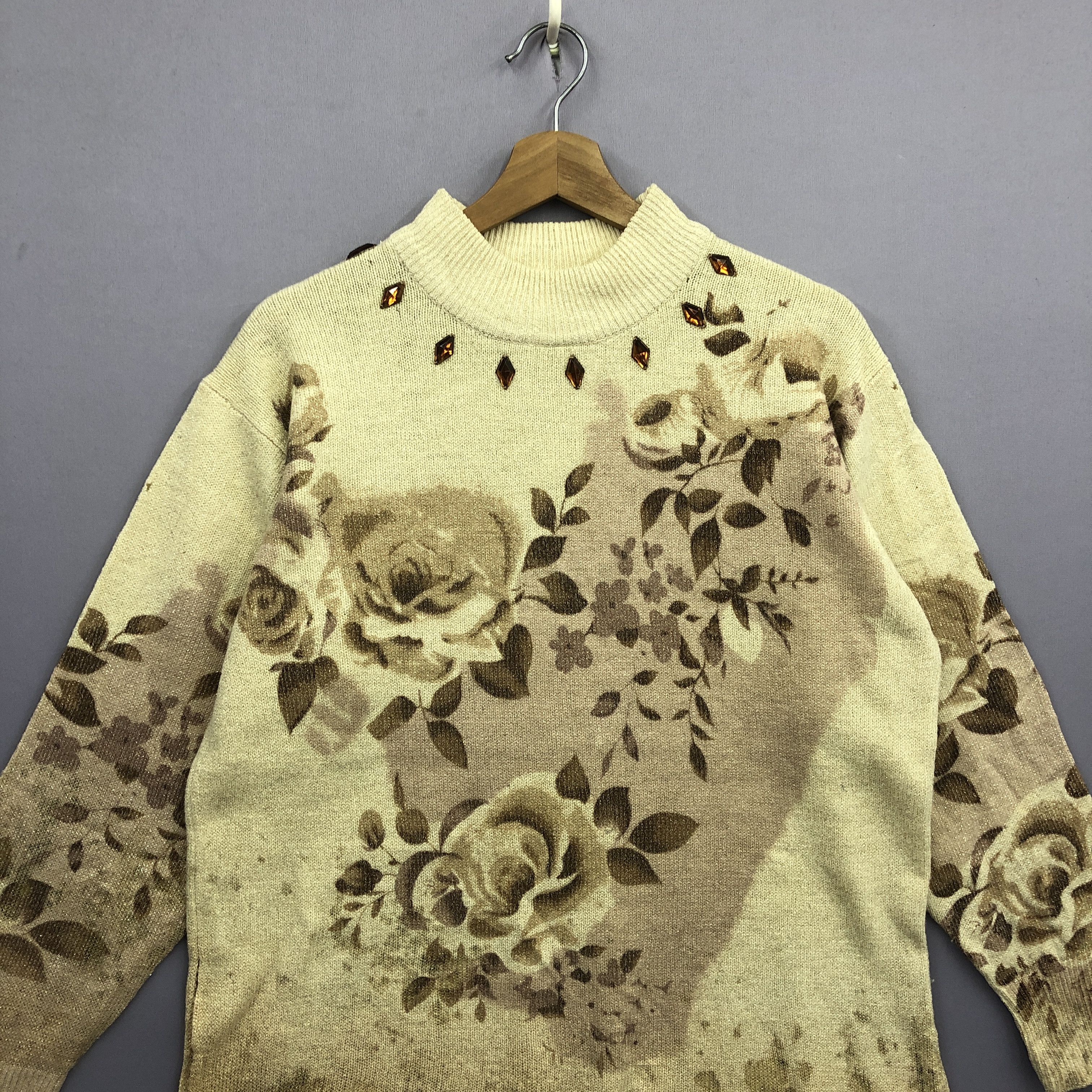 Vintage Vintage 90s Floral Pattern Knit Sweater Sweatshirt Jumper Size US L / EU 52-54 / 3 - 3 Thumbnail