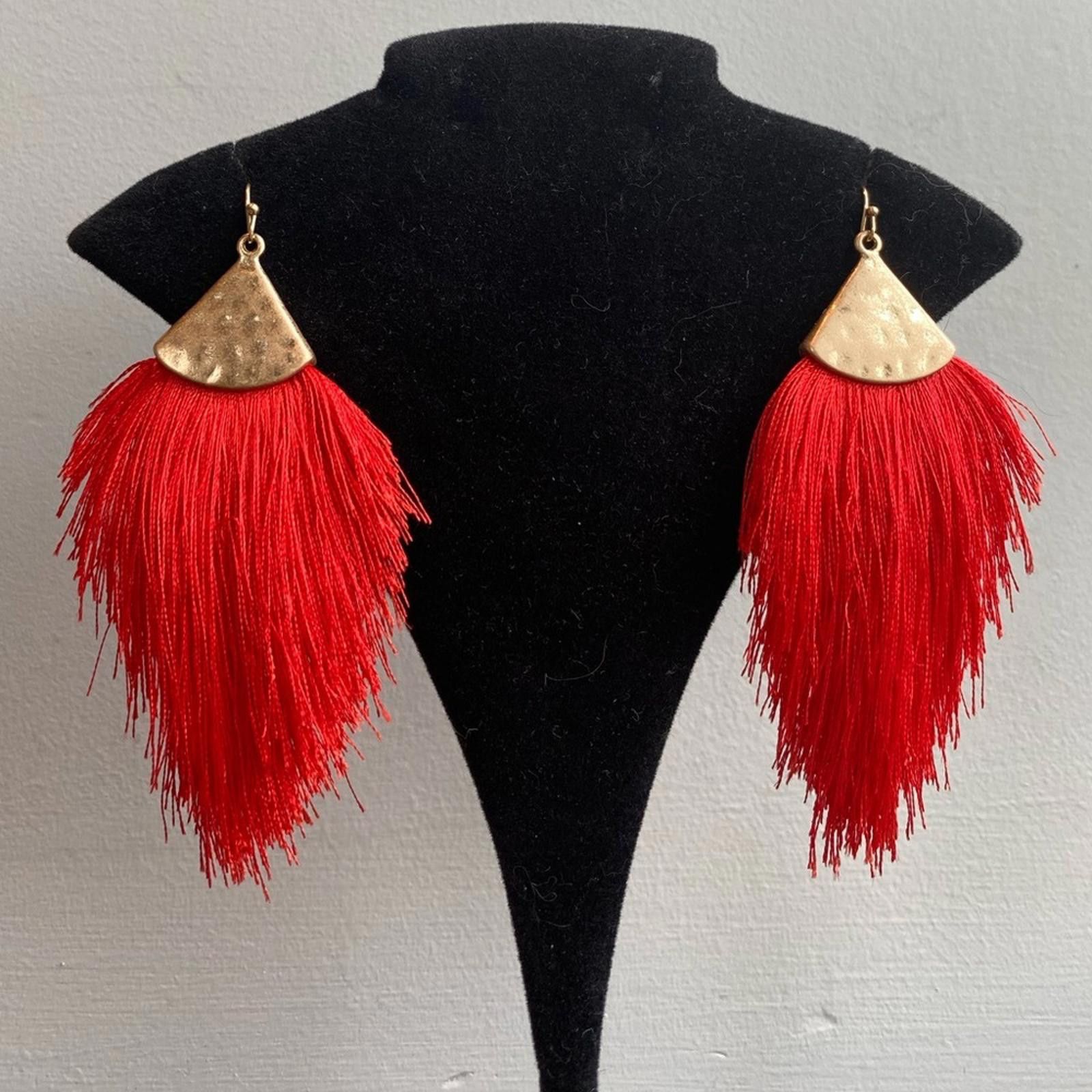 Other Vintage Red and Gold Tassel Drop Earrings Fringe Y2K Size ONE SIZE - 6 Thumbnail