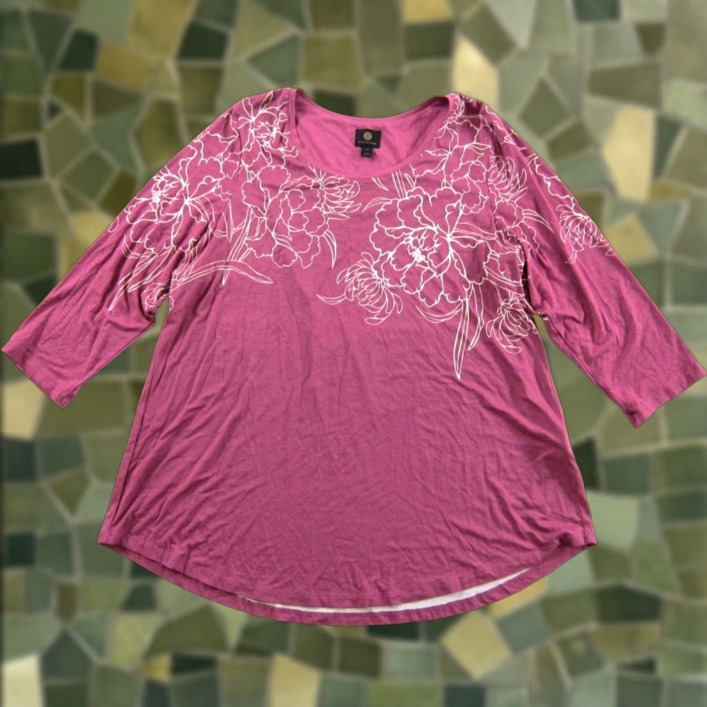 JM Collection JM Collection Blouse 2X Women Pink White Floral 3/4 Sleeve Knit Stretch TShirt Top Shirt (Plus Size) Size XXL / US 16-18 / IT 52-54 - 1 Thumbnail