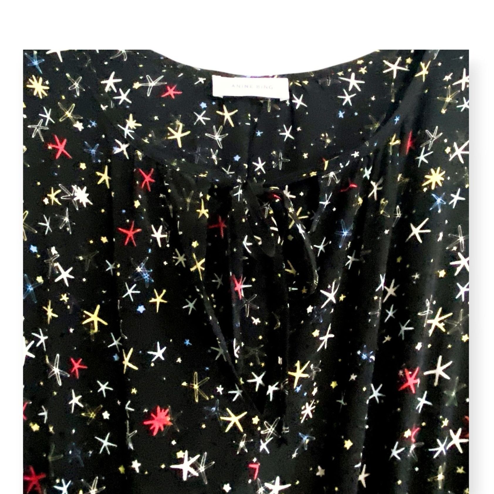 Anine Bing Anine Bing 'Martha' Black Silk Stars Print Dress Size L Size L / US 10 / IT 46 - 4 Thumbnail