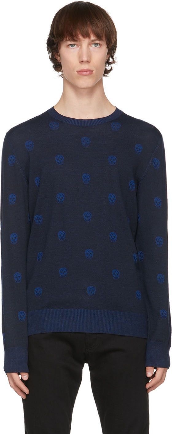 Alexander McQueen Navy Wool Skull Sweater